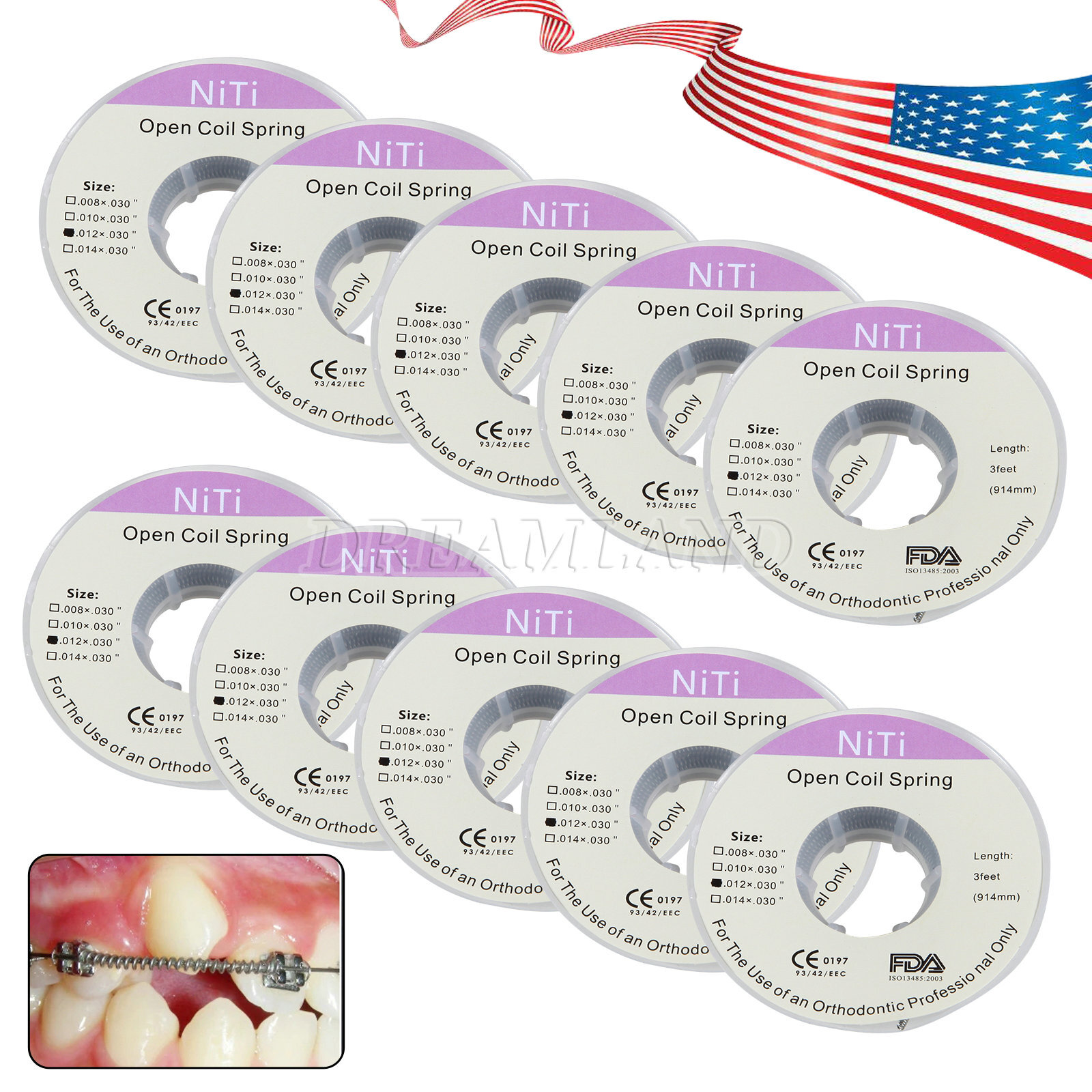 10 Roll Dental Orthodontic Niti Open Coil Spring Spool Dia.012 *030 » inch 914mm