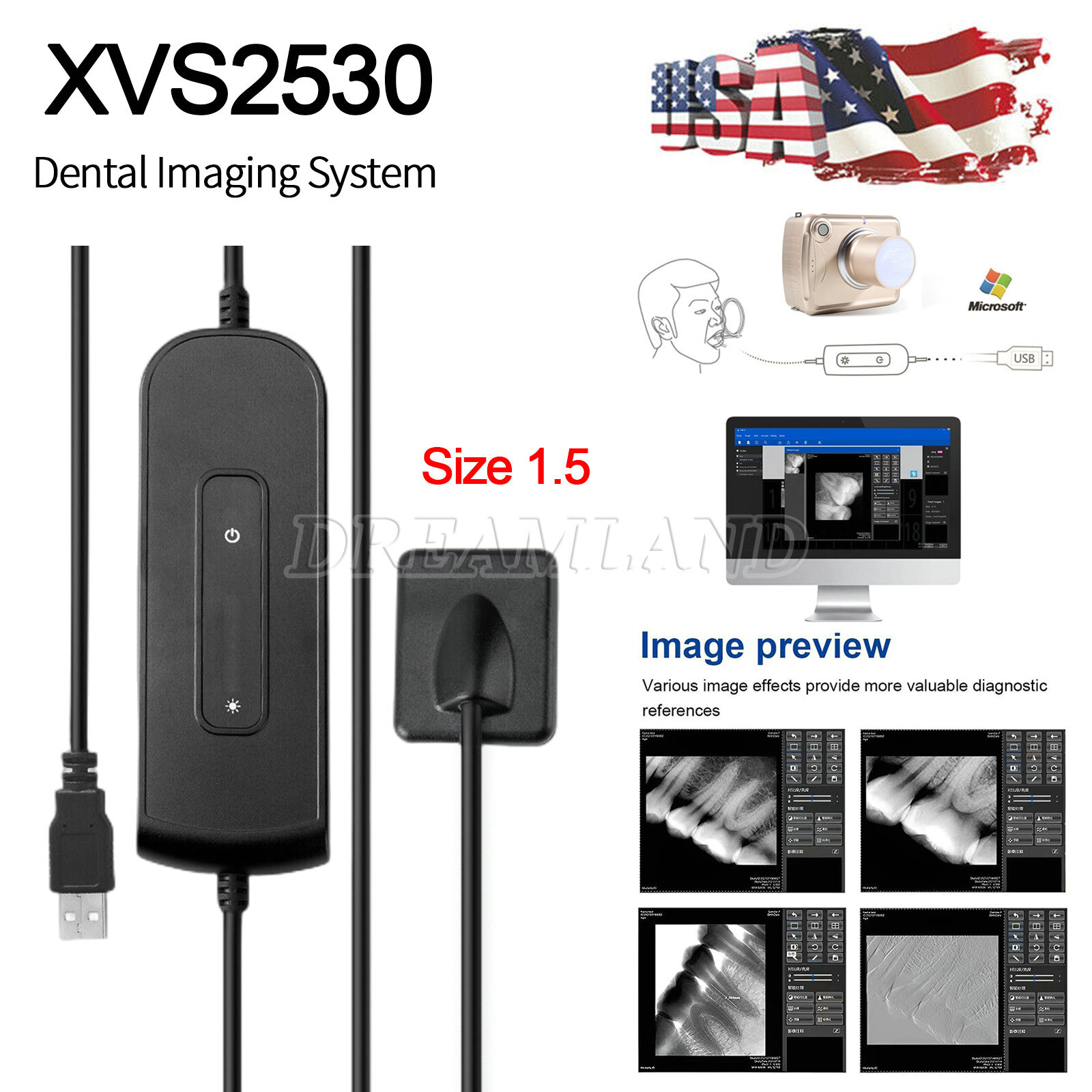 Portable Dental X Ray Digital Radio Graphic RVG HD X-Ray Sensor Size 1.5