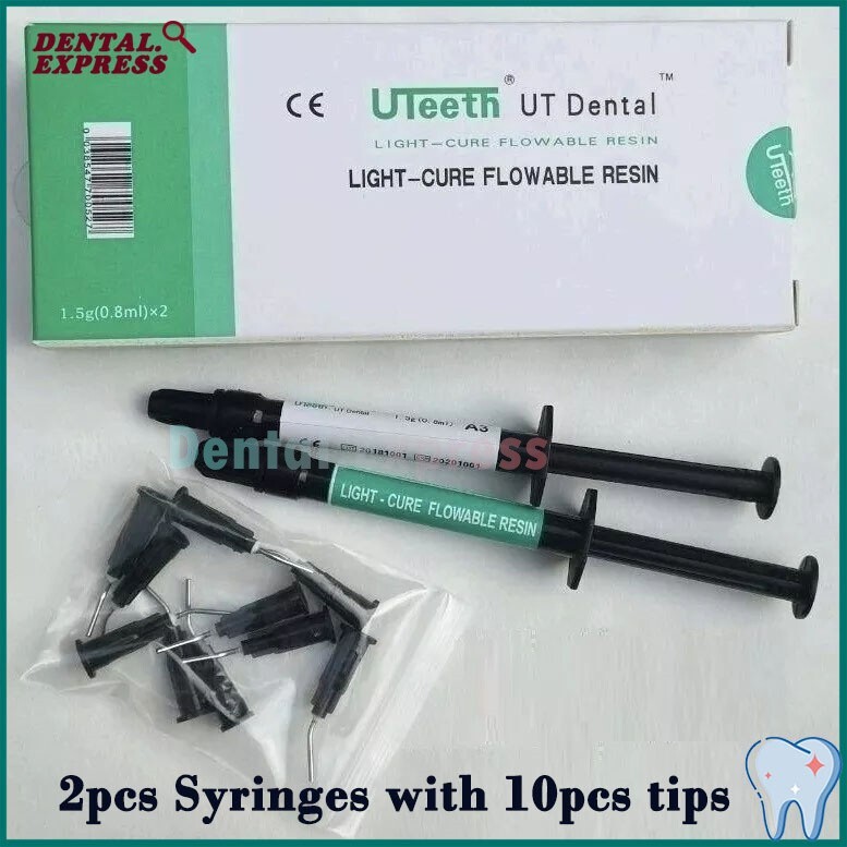 Dental Flowable Composite Flow Resin 2 Syringes Light Cure Resin A1 A2 A3 w/Tips