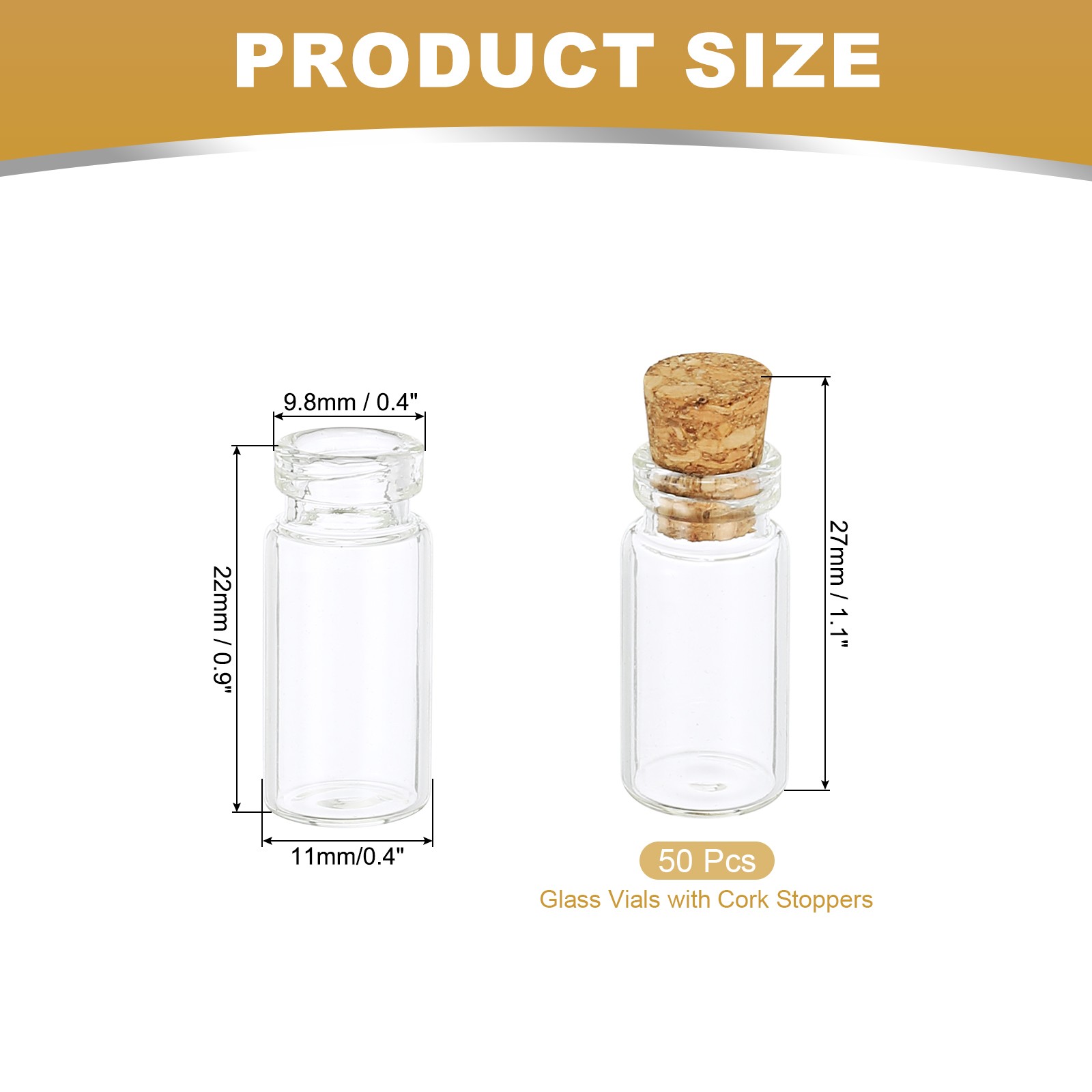 1ml Tiny Glass Bottles Vials 50Pcs Mini Clear Bottles Glass with Cork Stoppers