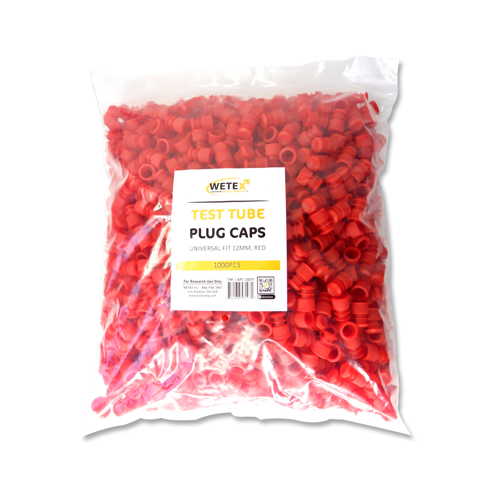 Test Tube Cap, 12mm/16mm, 12x75mm, 3 Colors, Red, Blue, and Clear