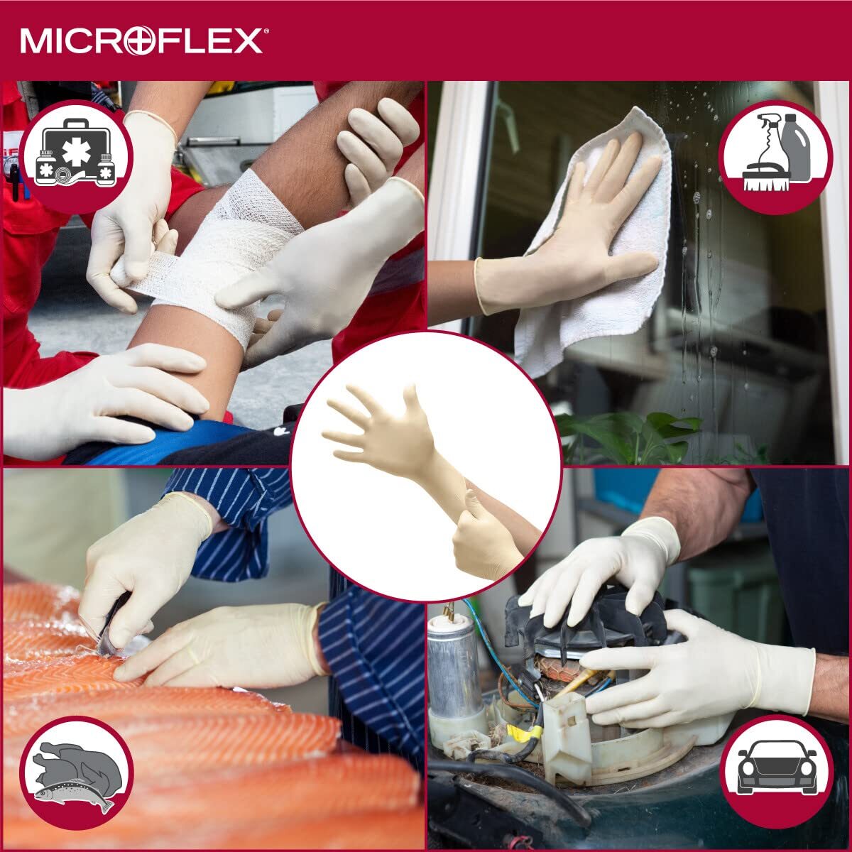 Microflex Diamond Grip MF-300 Disposable Latex Gloves Case of 1000)