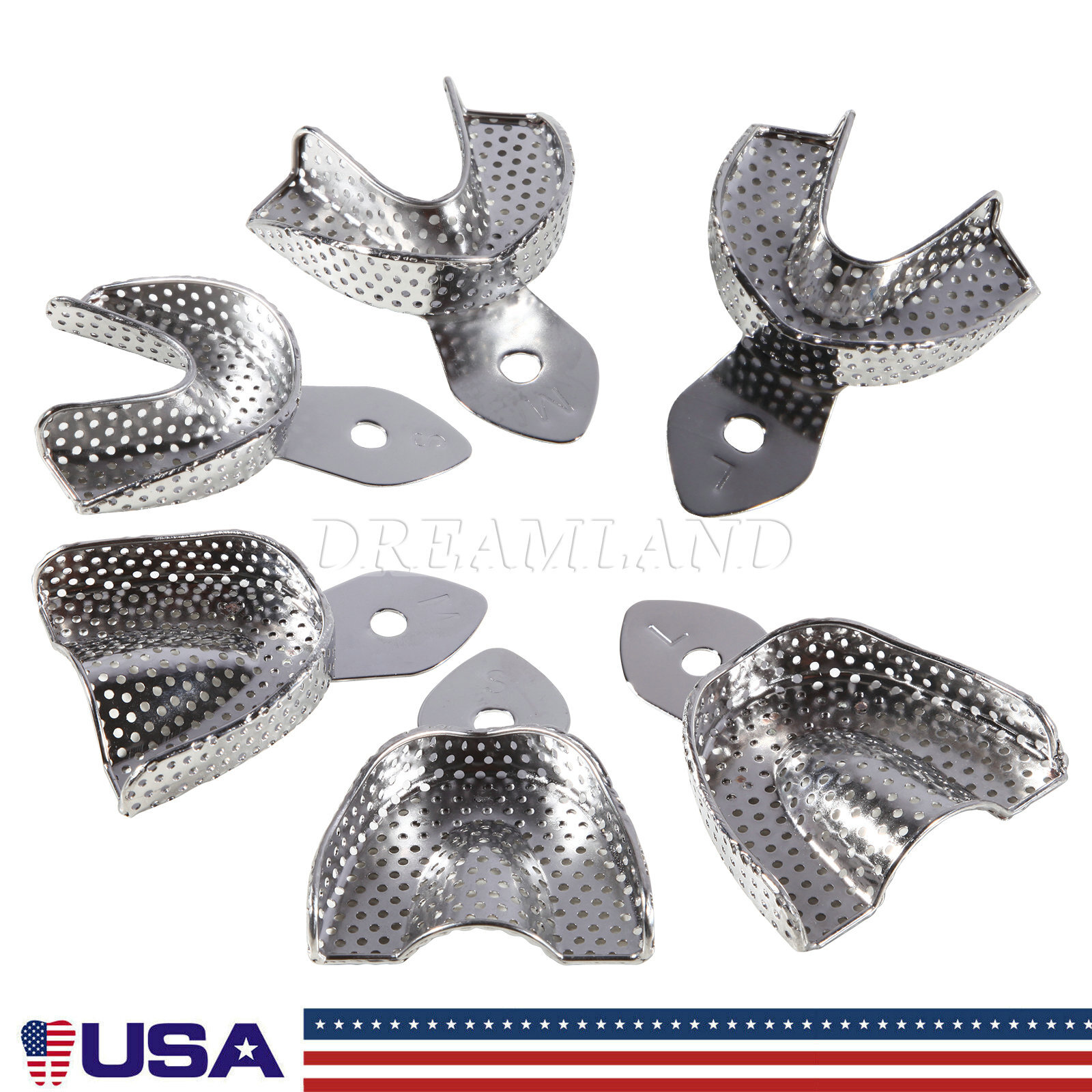 6 Dental Impression Trays PERFORATED Stainless Steel METAL Autoclavable