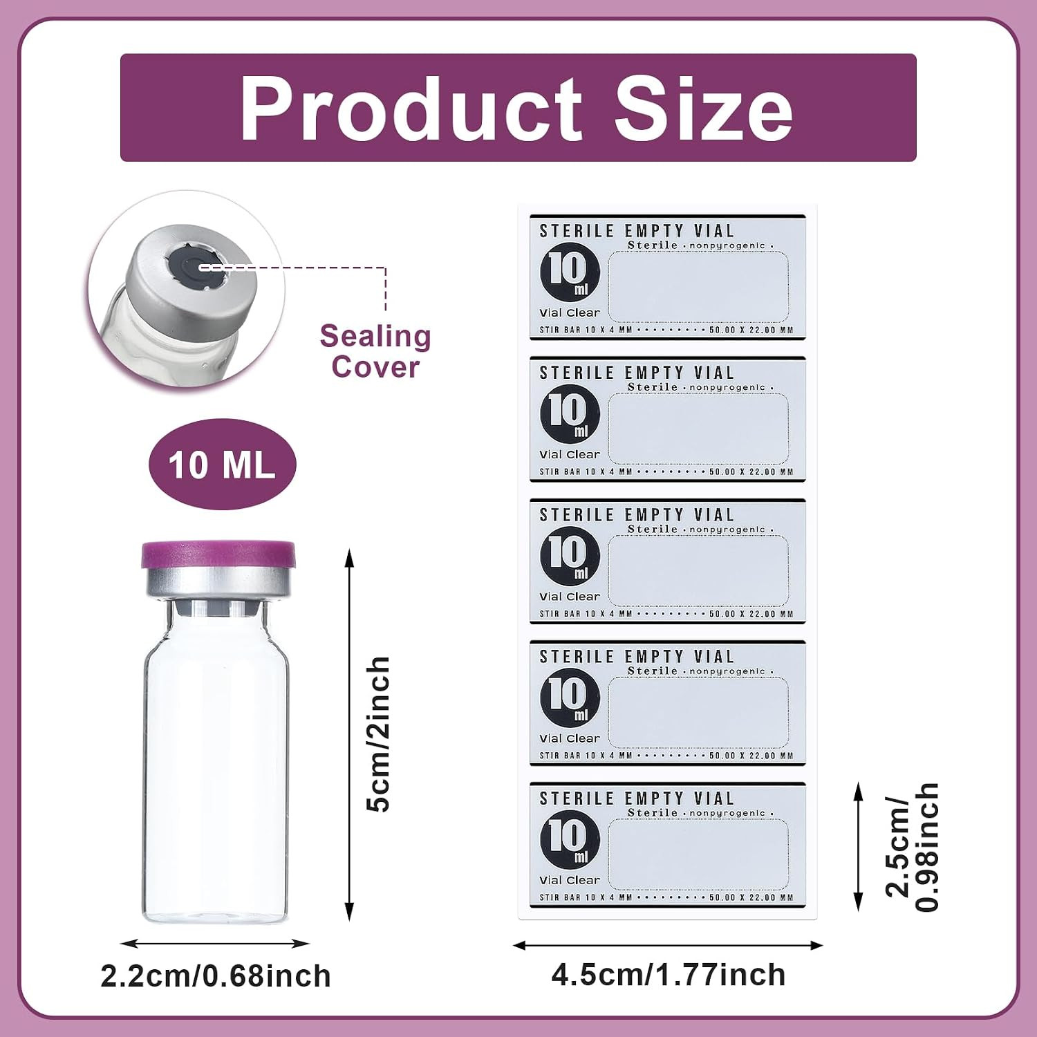 20 Pcs 10Ml Sterile Empty Vials with Self Healing Injection Port Glass
