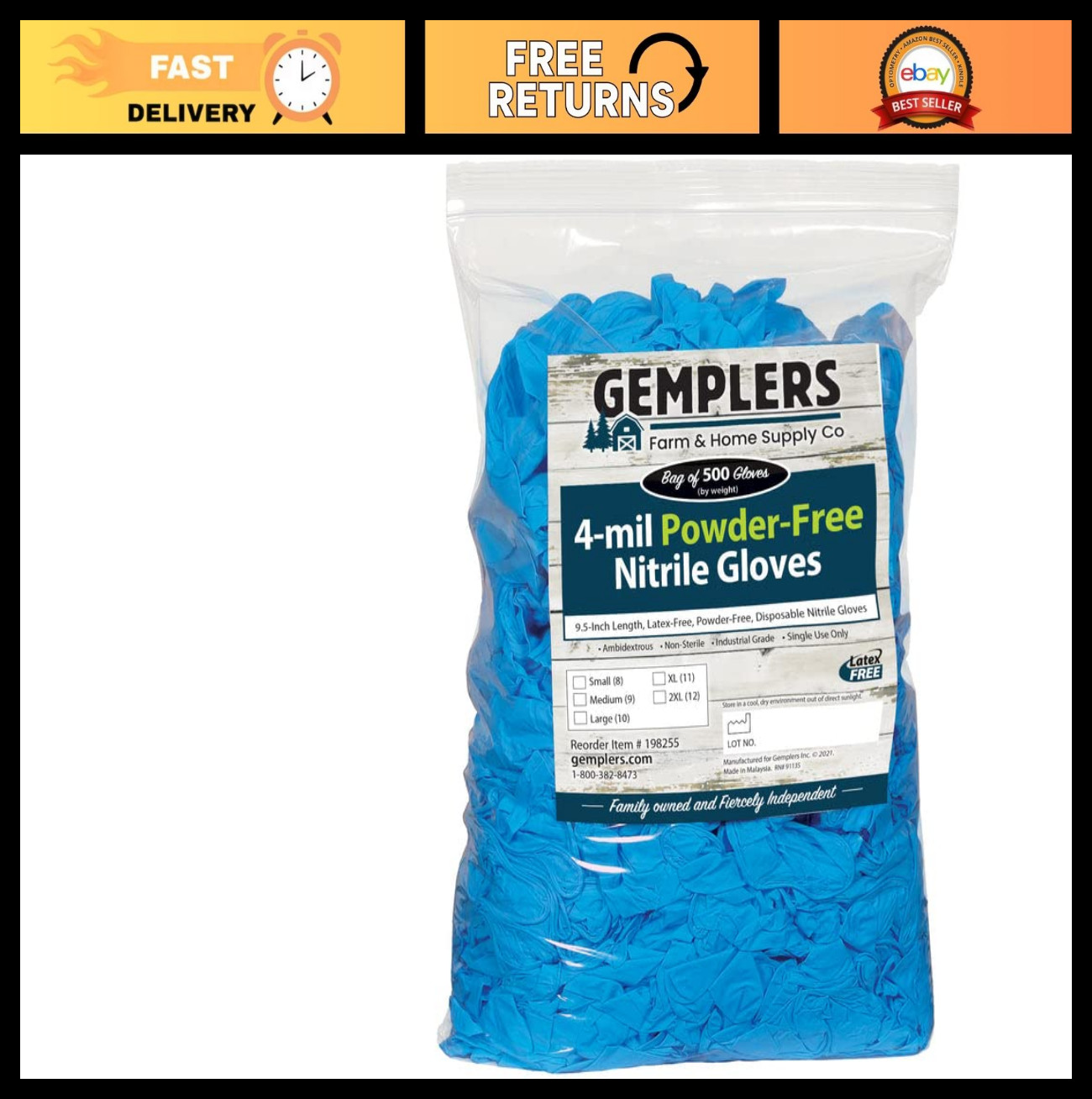 500 Pack 9.5″ Disposable Nitrile Gloves, 4 Mil Heavy-Duty, Latex-Free, Safety Ge