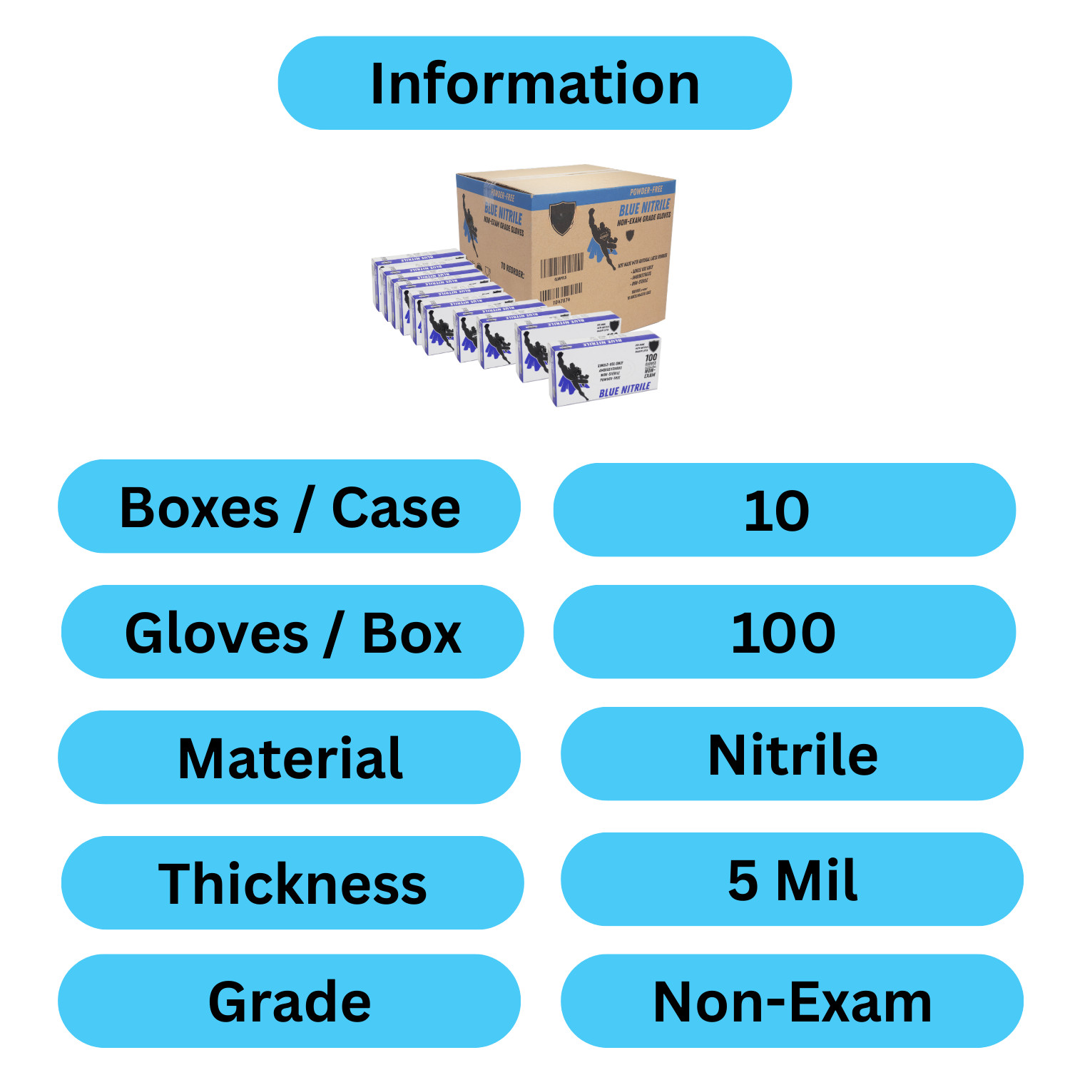 2000 Gloves Blue Industrial Nitrile Gloves Powder Free 5 Mil 2XL