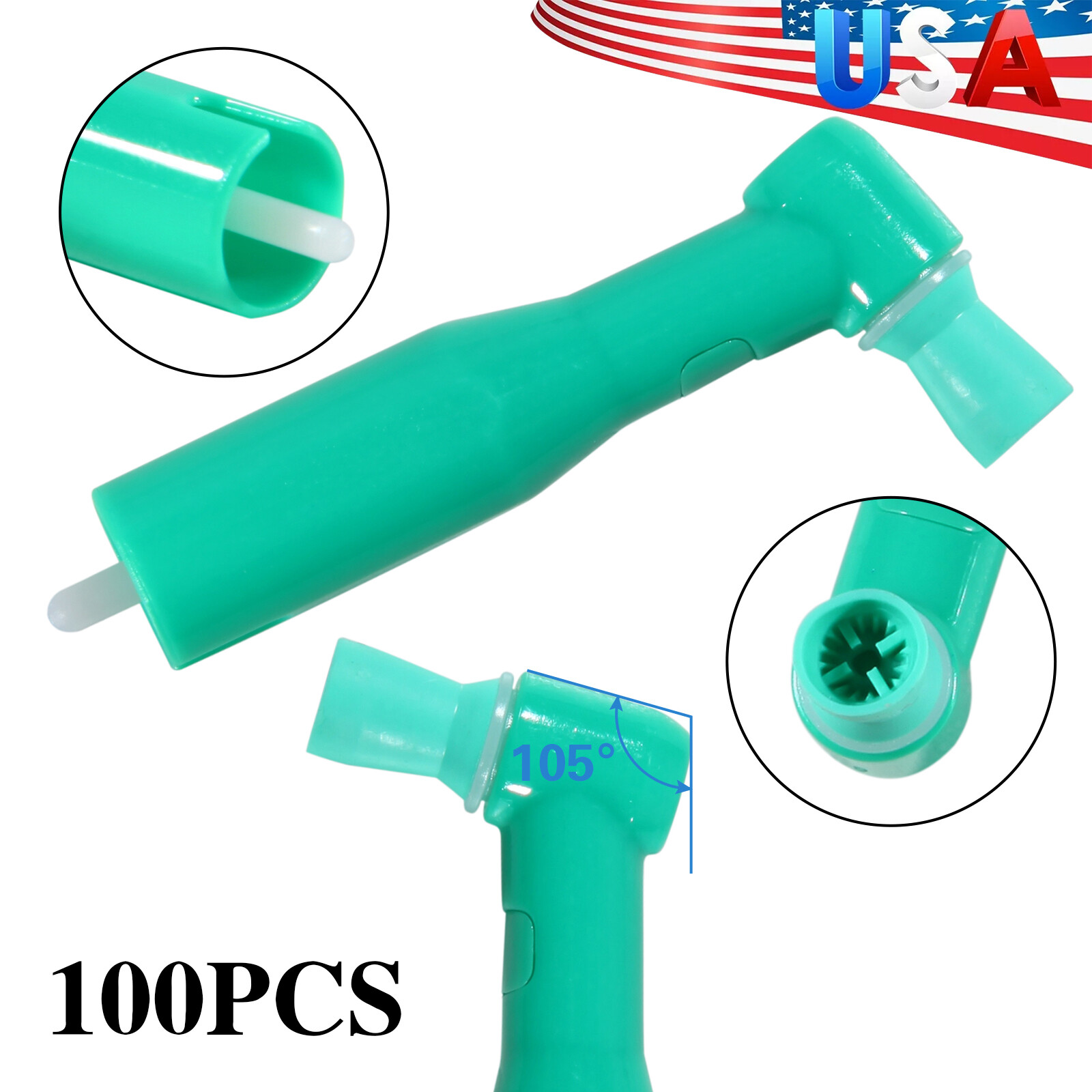 100pcs Dental Disposable Pro Angle Prophy Angles Cup Green Color New 105°