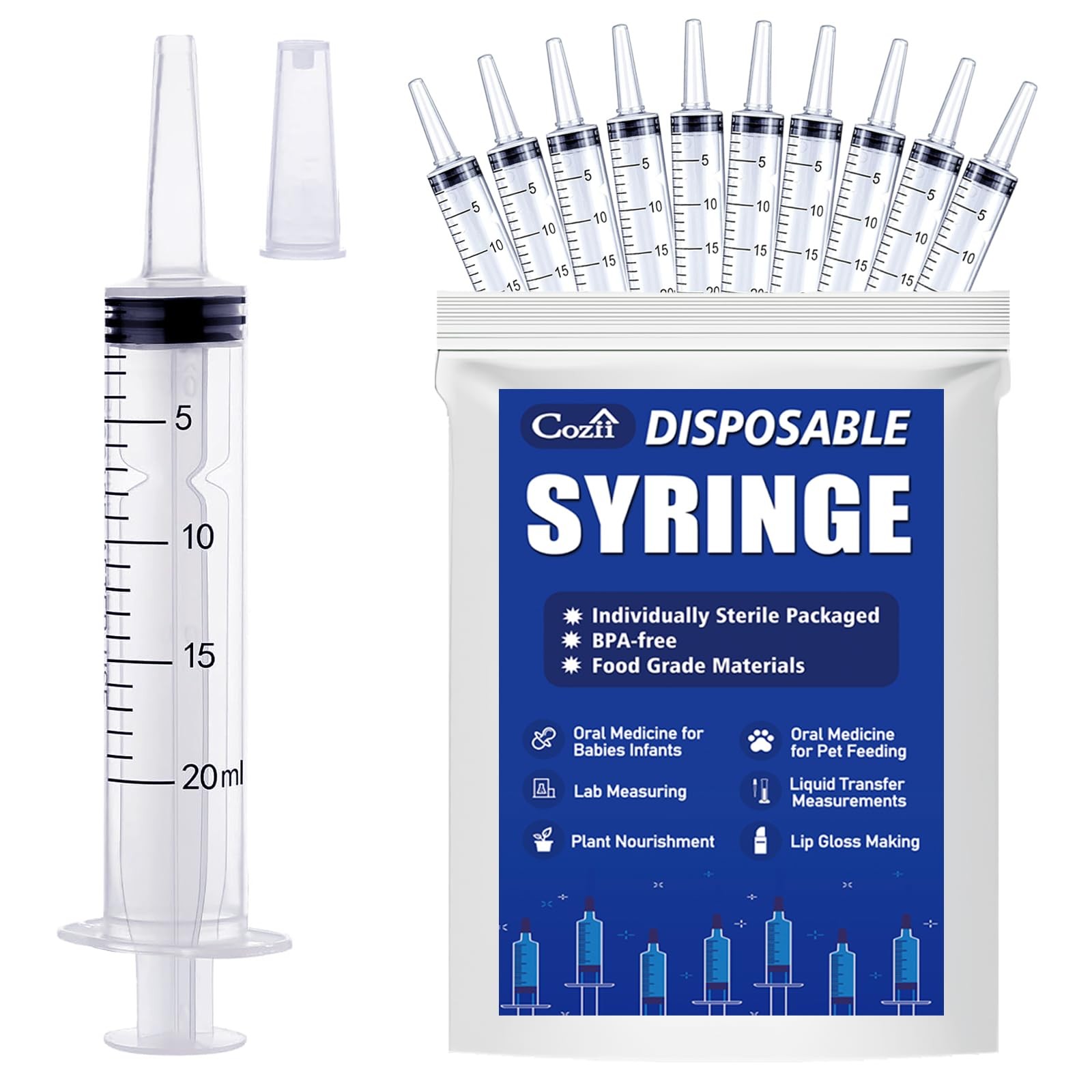 20ml with Cap, 10 Pack Large Plastic Syringes without for Liquid, Scientific …