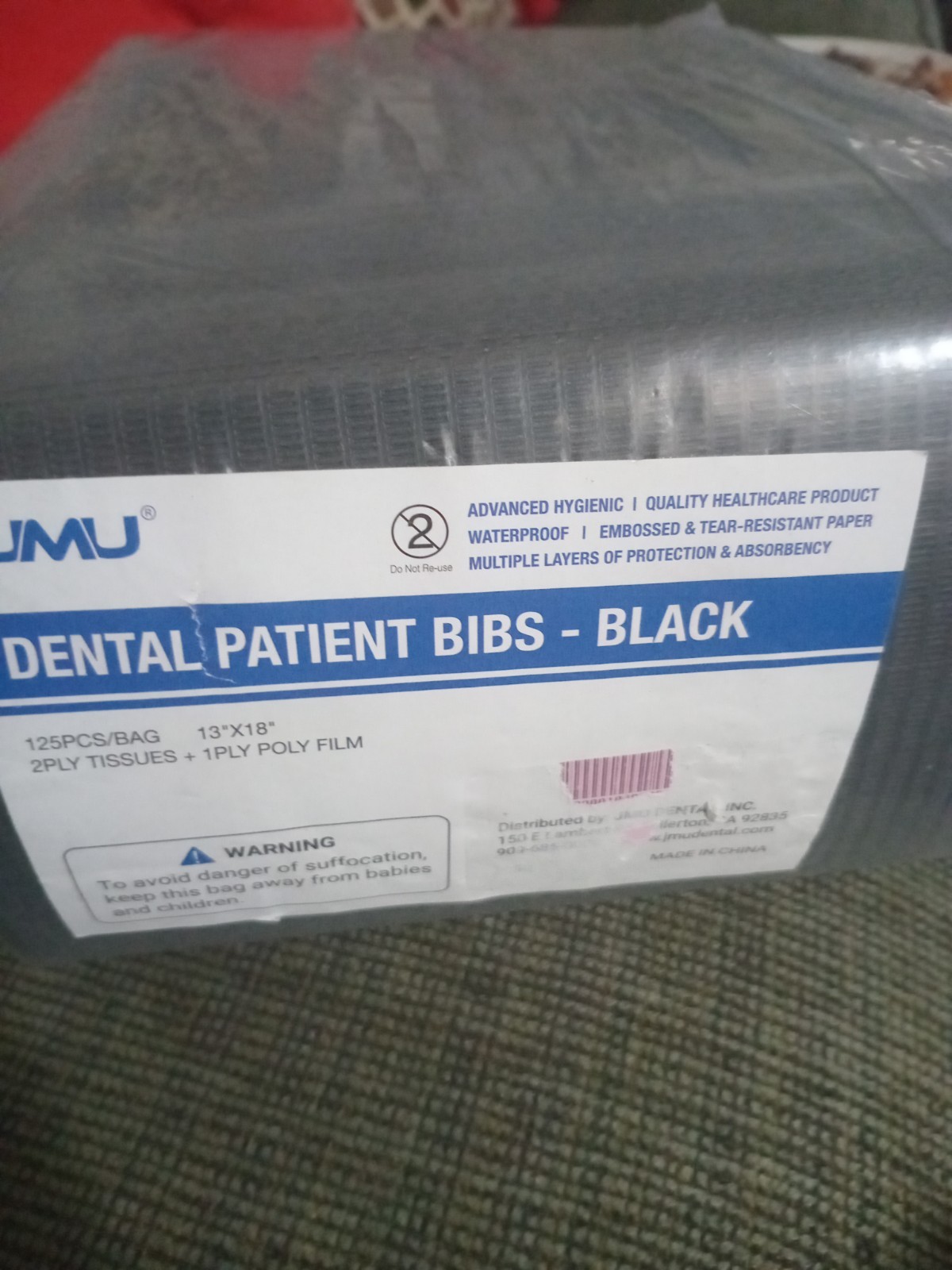 JMU Disposable Paper Bibs 13×18 Black 3-Ply 125 Pieces Dental Tattoo Waterproof