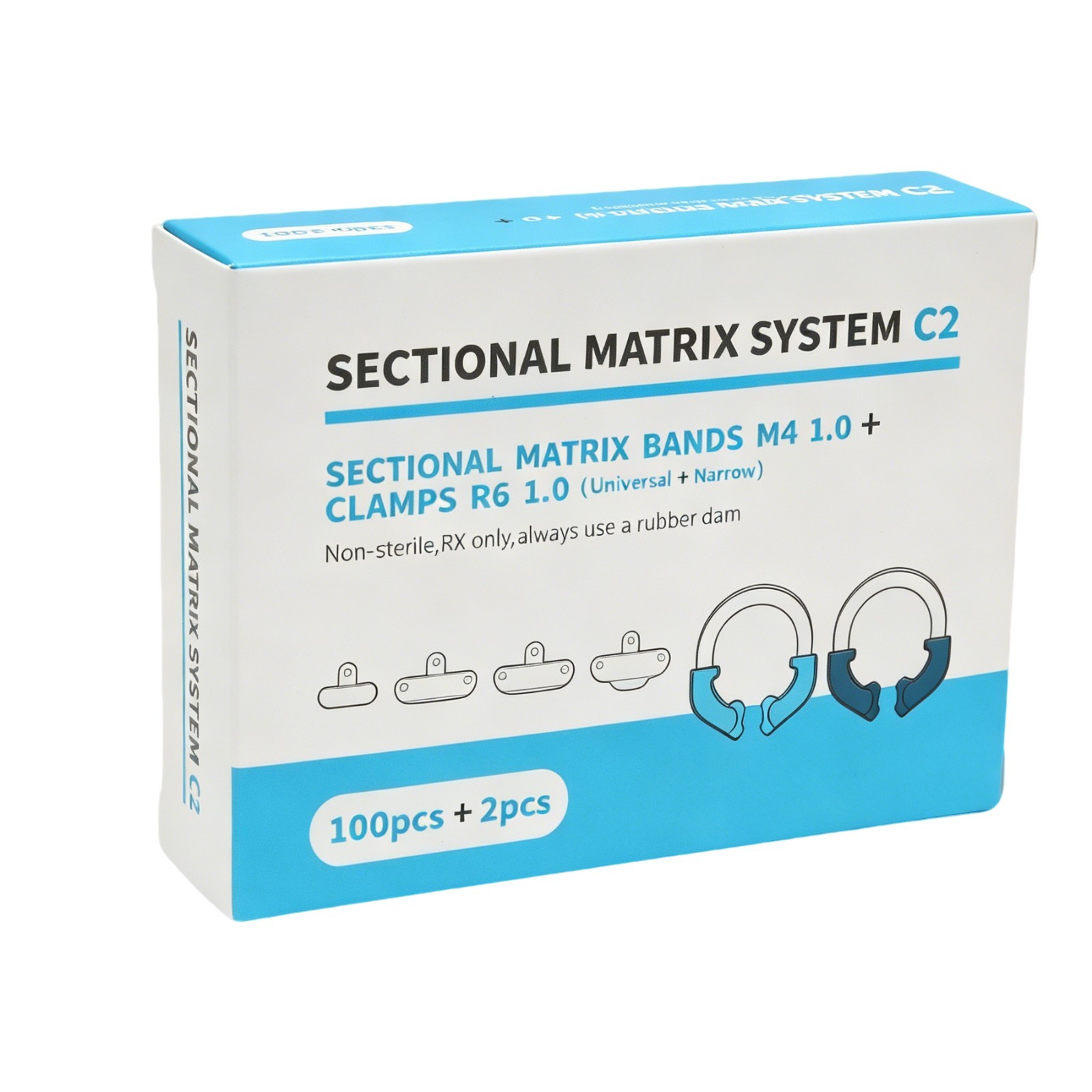 100PCS Dental C2 Matrix Bands Sectional Ring Clamp Fit Garrison Palodent V3 Set