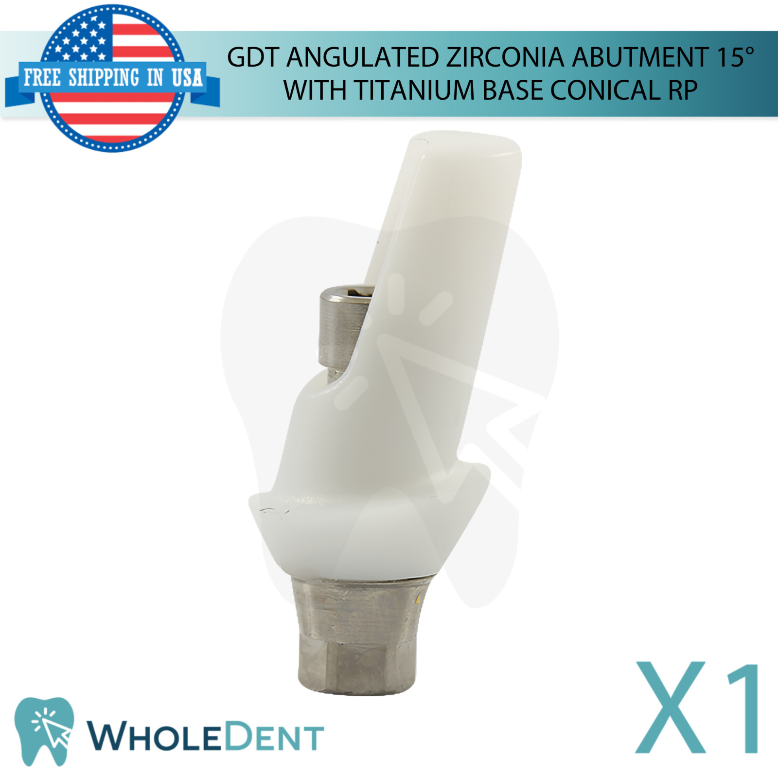 1x Dental Angulated 15° Zirconia Prosthetic RP Ti Base Int Hex 2.65mm