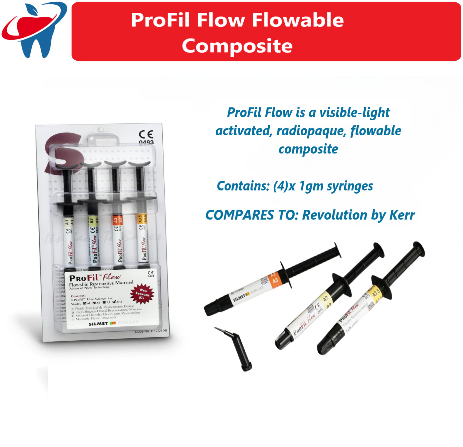Dental ProFil Flow Flowable Micro-Hybrid Composite 4/pk Visible-light activated