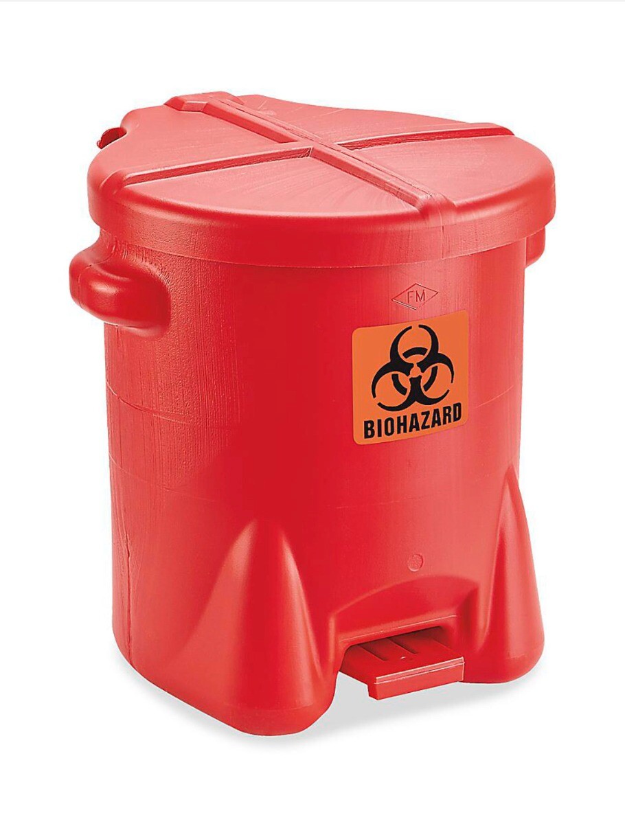 14 Gallon Biohazard Waste Can Step-on opener Self-closing lid OSHA 18 x 22 x 21″