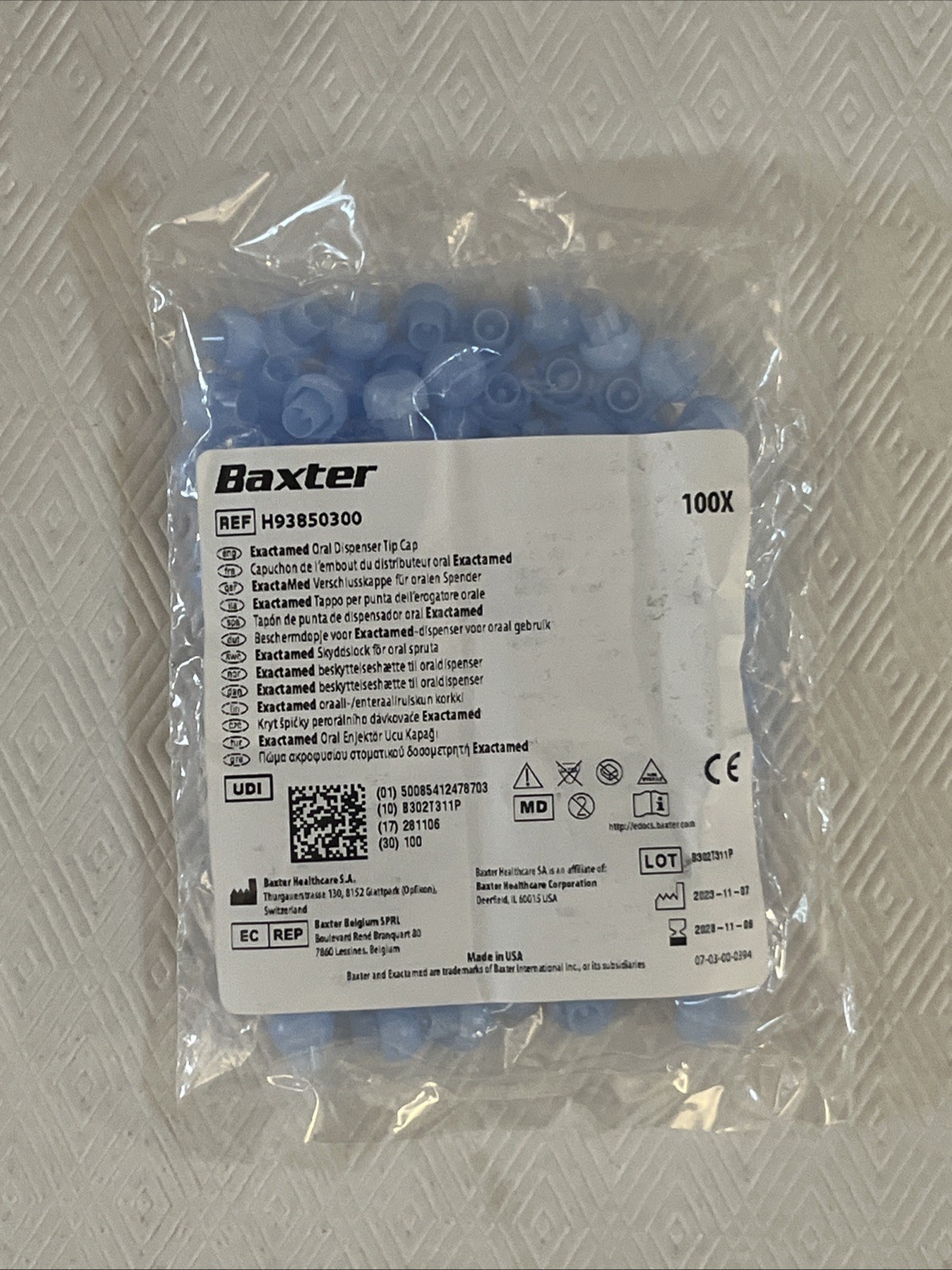 BAXTER BAXA ExactaMed Oral Medicine Dose Syringe Original TIP CAPS 1×100/PK