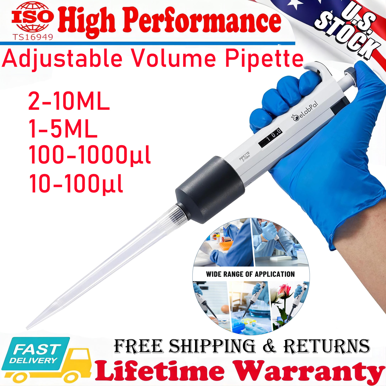 US Adjustable Volume Pipette Single Channel Micropipette High Precision Pipettor