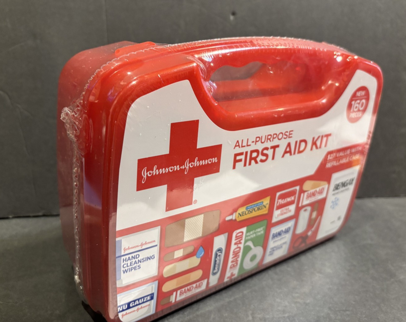 Johnson & Johnson All-Purpose First Aid Kit 160 Pc NEW, SEALED Hard Plastic Case