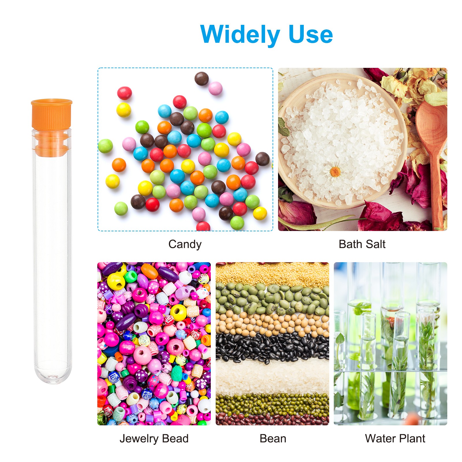 100Pcs 75x12mm Plastic Test Tubes with Stopper and Funnel, Orange