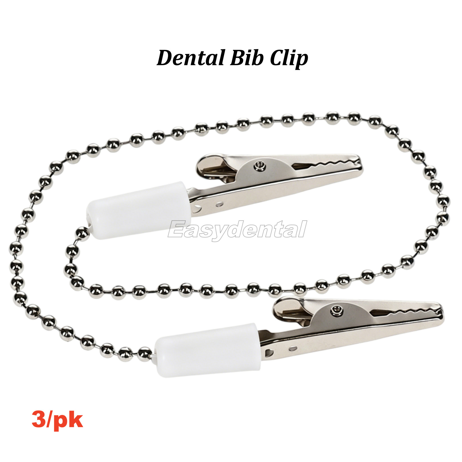 3/Pk Dental Bib Clip Holder Metal Chain Black Crocodile Clip Flexible Stainless