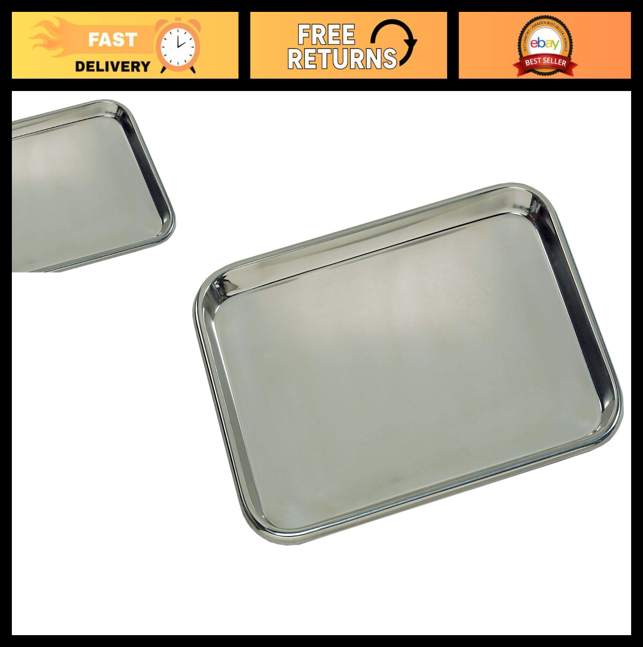 Extra-Large Stainless Steel Instrument Tray – Metal Surgical Mayo Tray for Medic