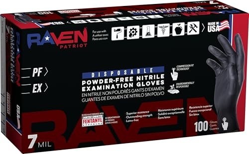 Powder-Free Nitrile Disposable Gloves | 7 Mil Medium Black | Box of 100 | Latex-