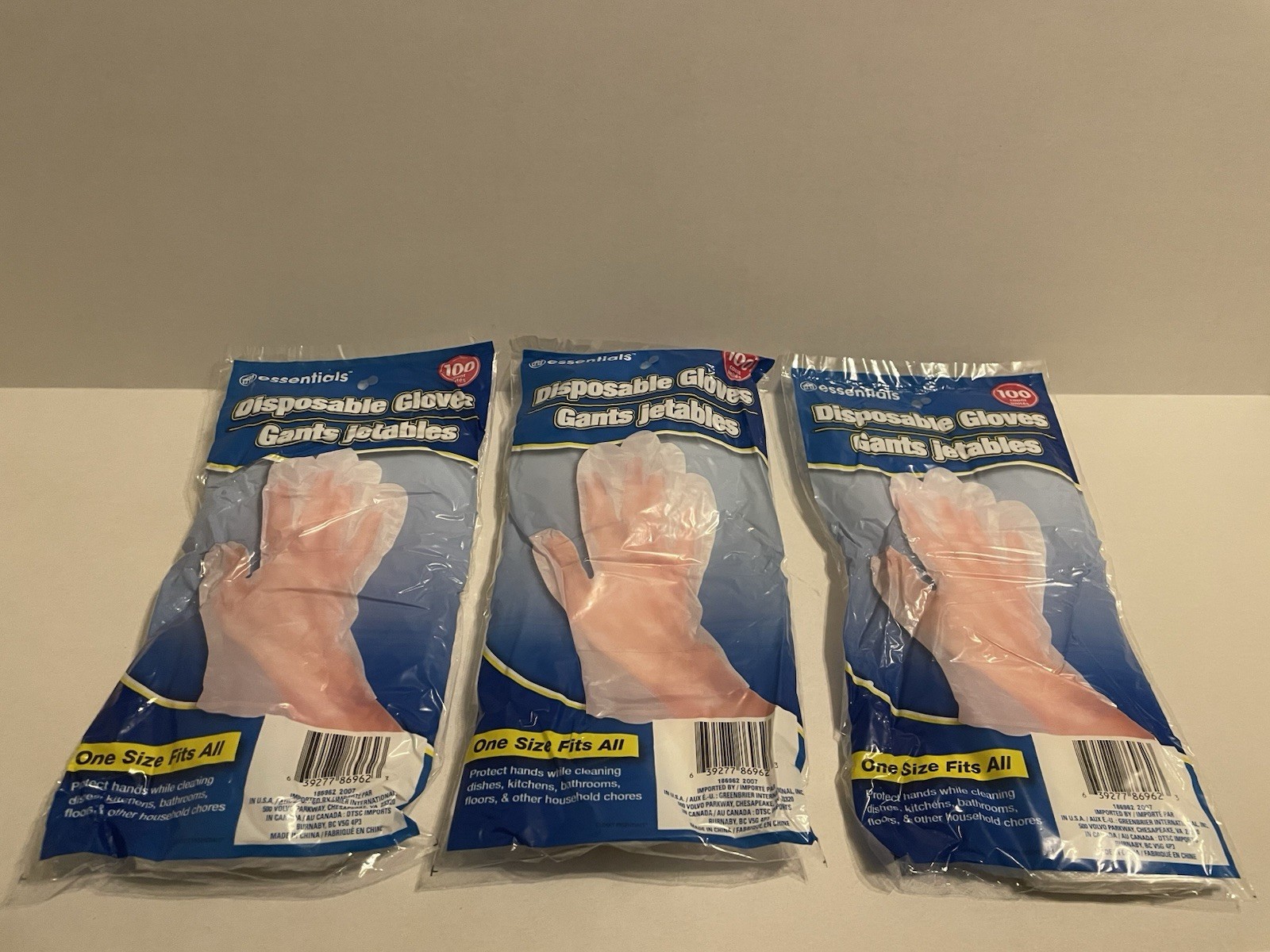 Essentials Disposable Gloves One Size Fits All, Set OF 3, 100ct (300 Gloves)