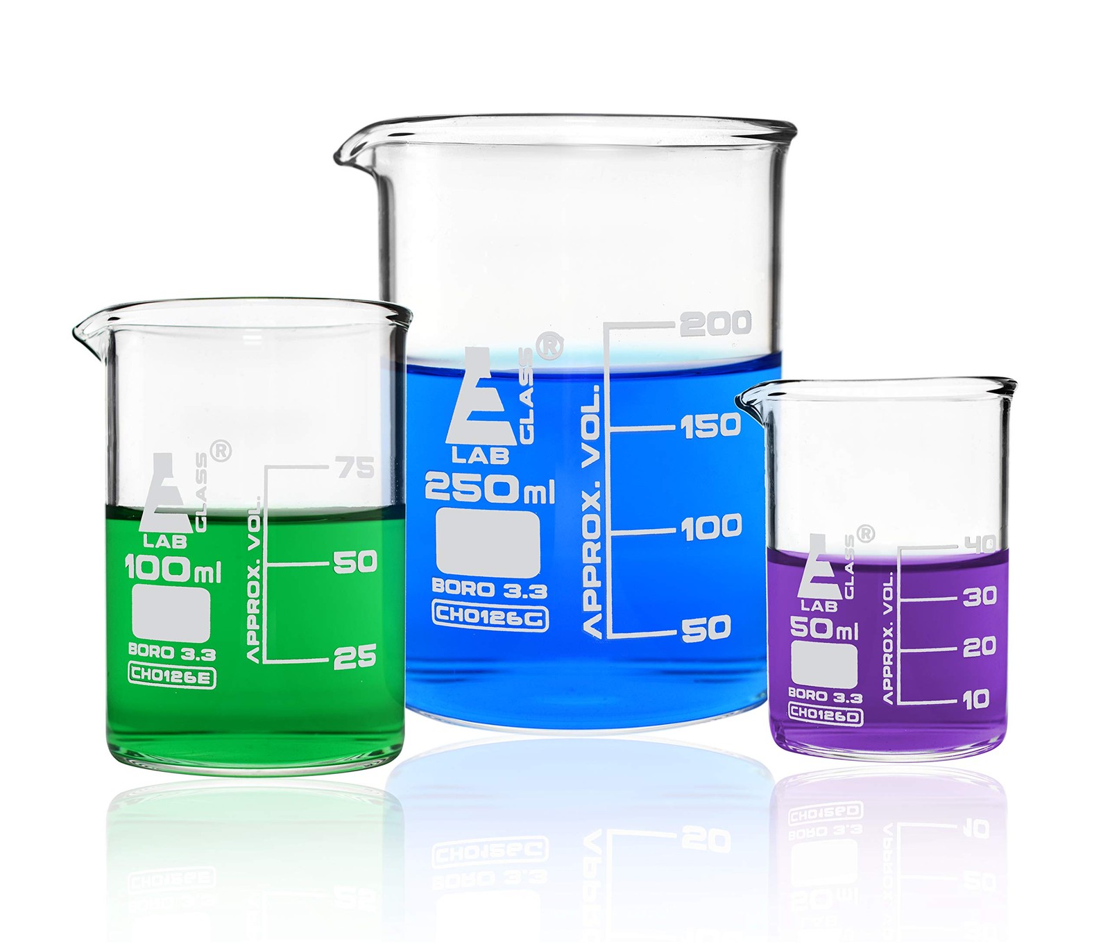Eisco – 3 Piece Glass Beaker Set 50mL 100mL 250mL Low Form Borosilicate…
