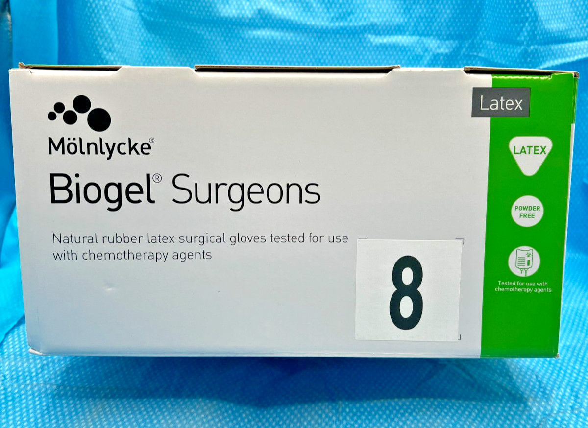 *50-Pairs* Molnlycke Biogel Surgeons Latex Surgical Gloves Size-8 Sterile 30480