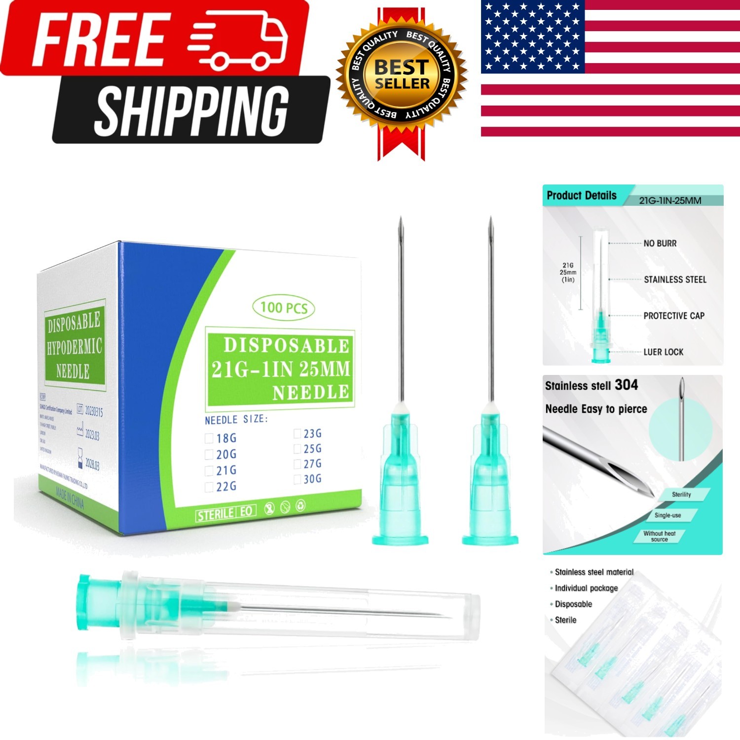 100 Pack 21Ga 25mm 1IN Disposable for Scientific and Industrial Dispensing, I…