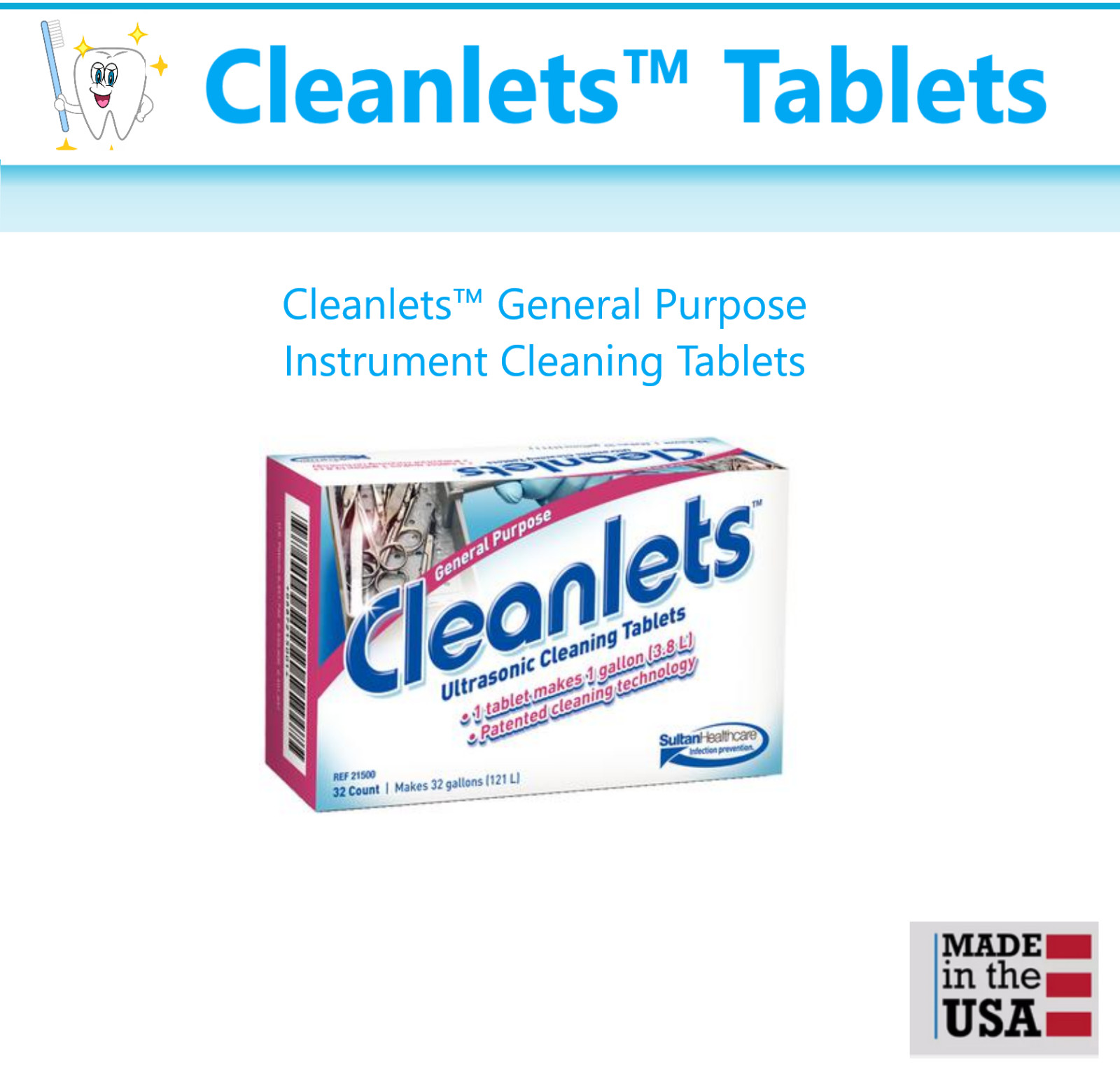 Dental Cleanlets™ General Purpose Instrument Ultrasonic Cleaning Tablets #21500