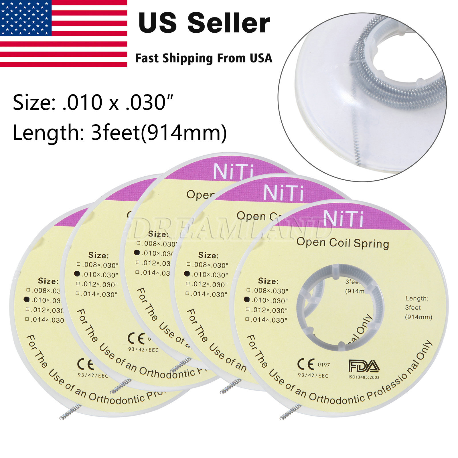 5 Roll Dental Orthodontic Niti Open Coil Spring Spool Dia.010 *030 » inch 914mm