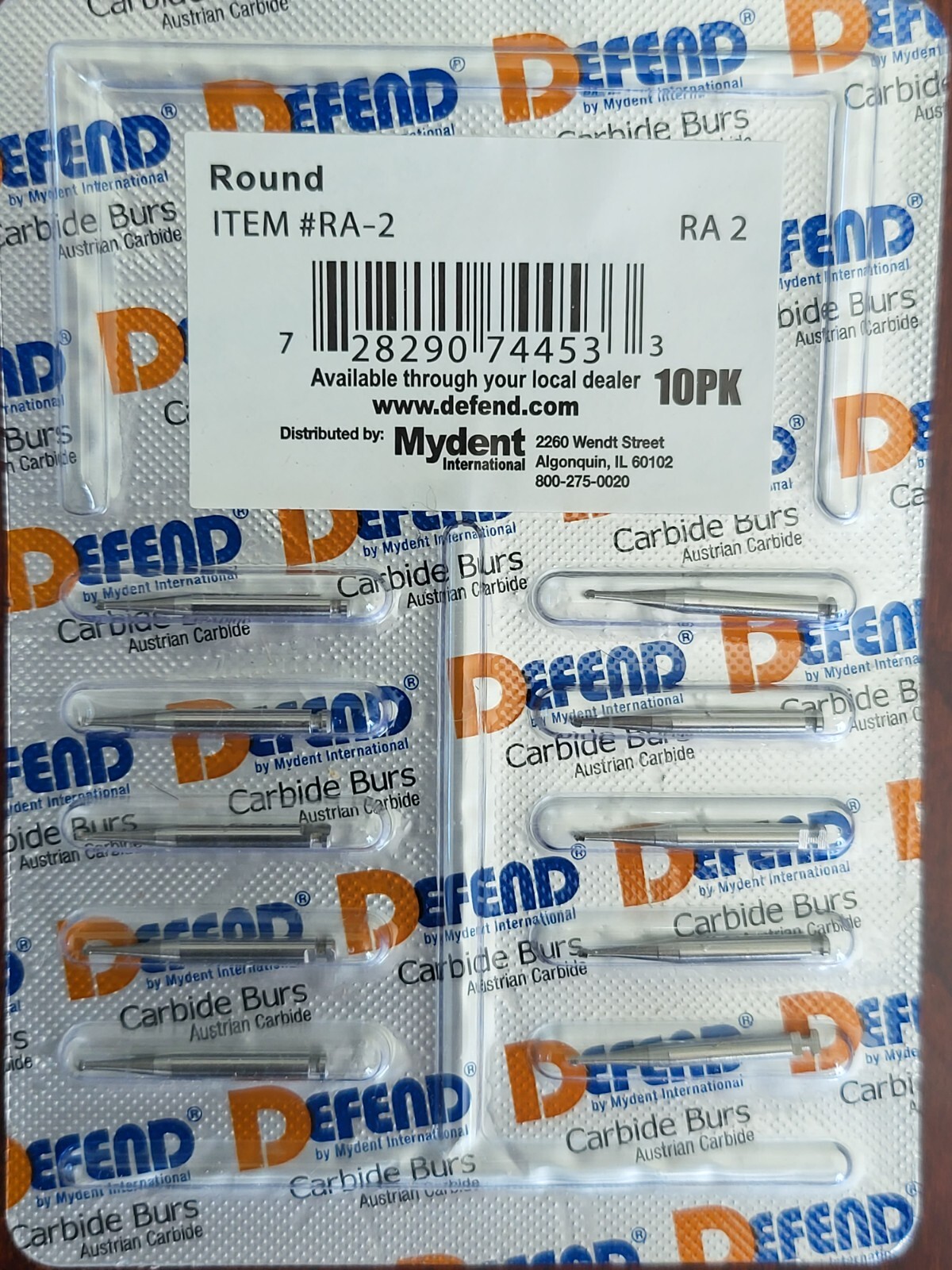 Mydent DEFEND Dental Carbide Burs RA Round Latch Operative 10/PK RA2