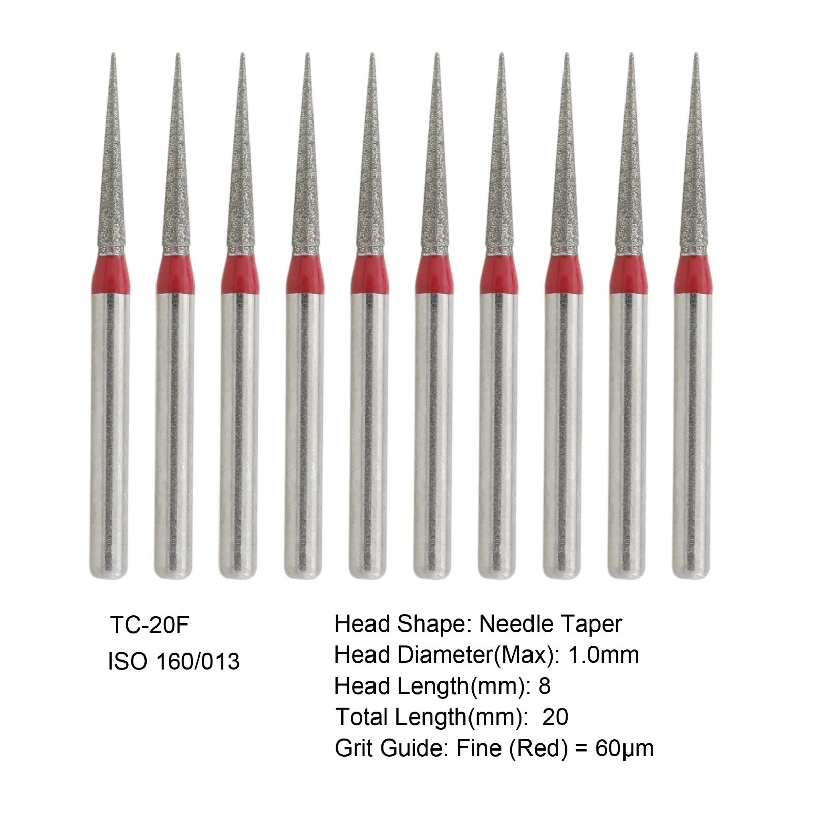 50 Pcs/Pack Dental High Speed Handpiece Fine Grit Polishing Diamond Burs TC-20F