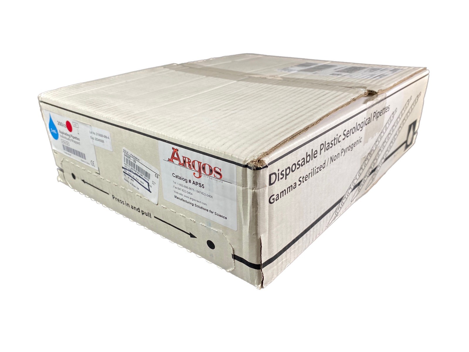 ARGOS TECHNOLOGIES 5mL Sterile Polystyrene Aspirating Pipettes APS5 (200/Case)