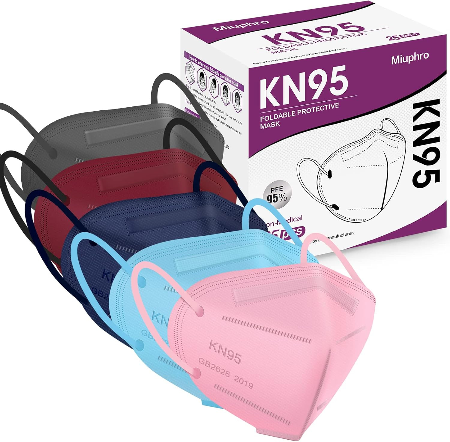 KN95 Disposable Face Mask Multicolor KN95 Safety Masks, 5-Ply Breathable Respira