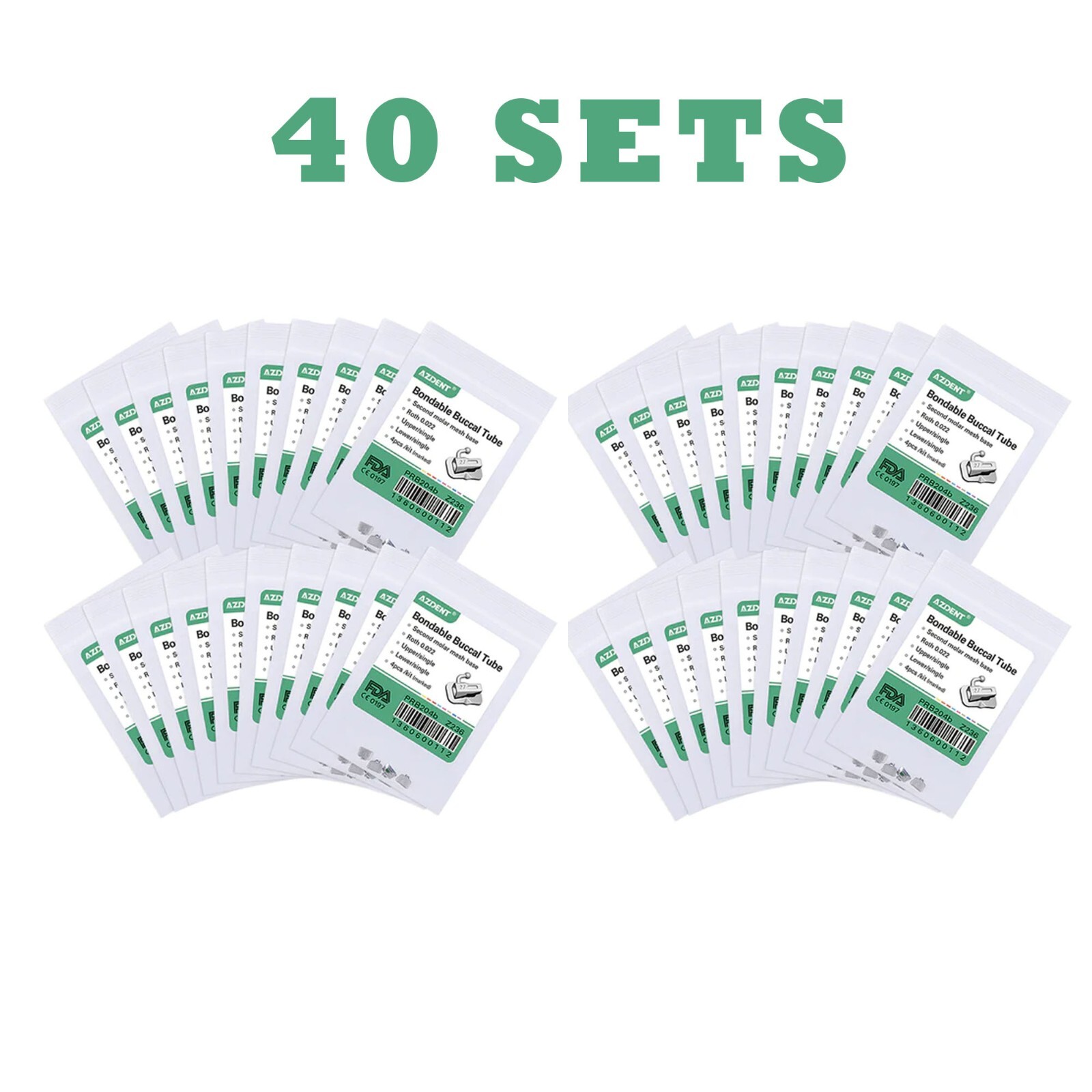 40 Sets AZDENT Dental Orthodontic Buccal Tubes Bondable 2nd Molar R0.022 -160pcs