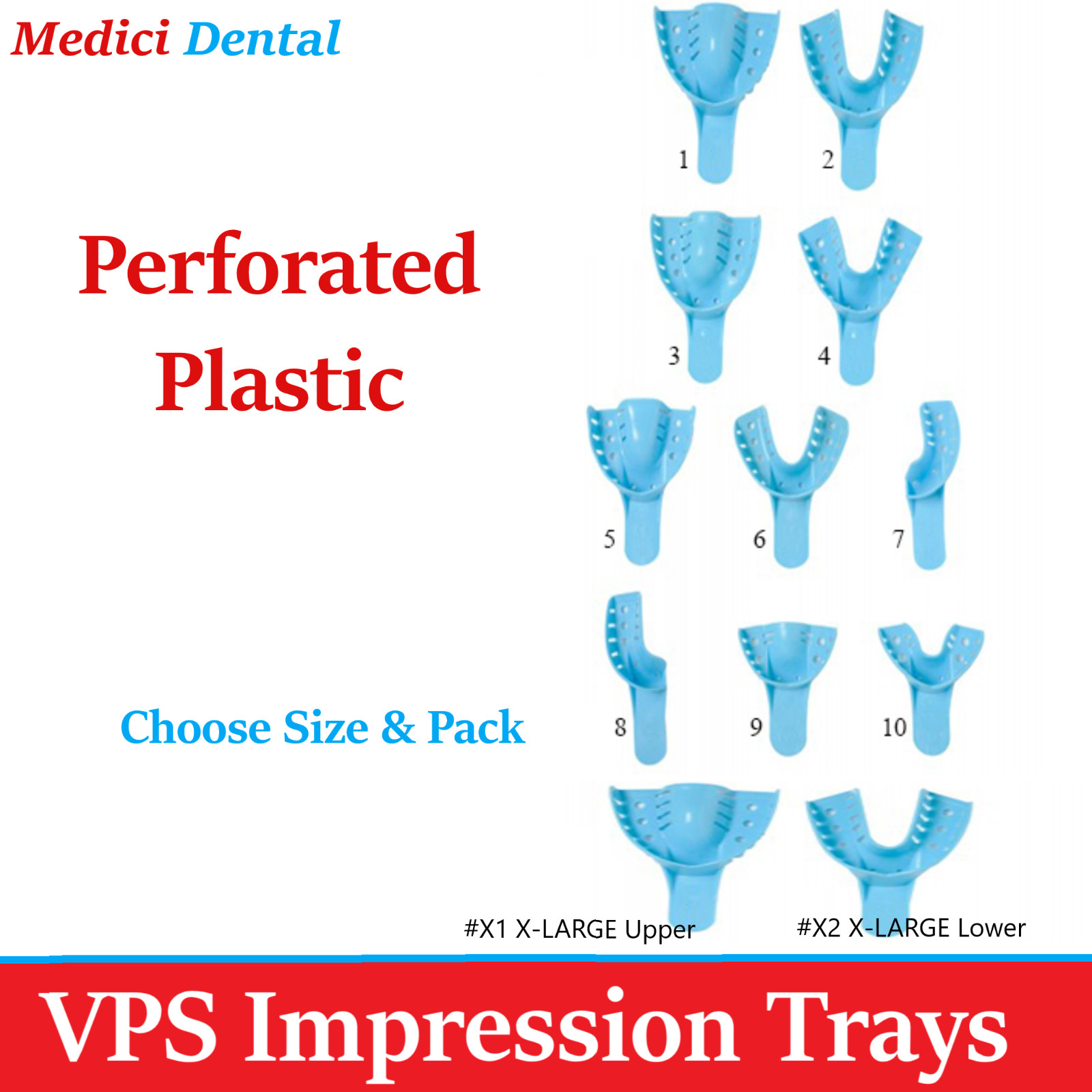 Dental VPS Impression Trays Perforated Plastic Autoclave CHOOSE SIZE, Upto 50/Bx