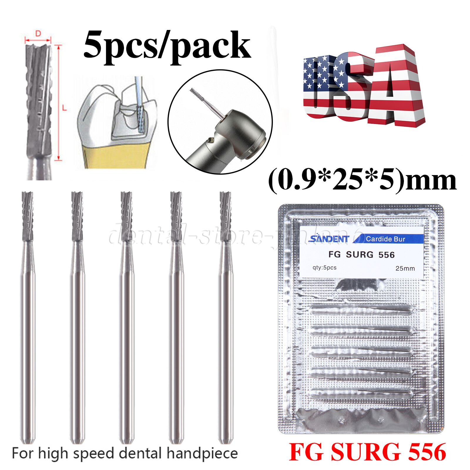 SANDENT Dental Burs Carbide Surgical High Speed FG SURG 556