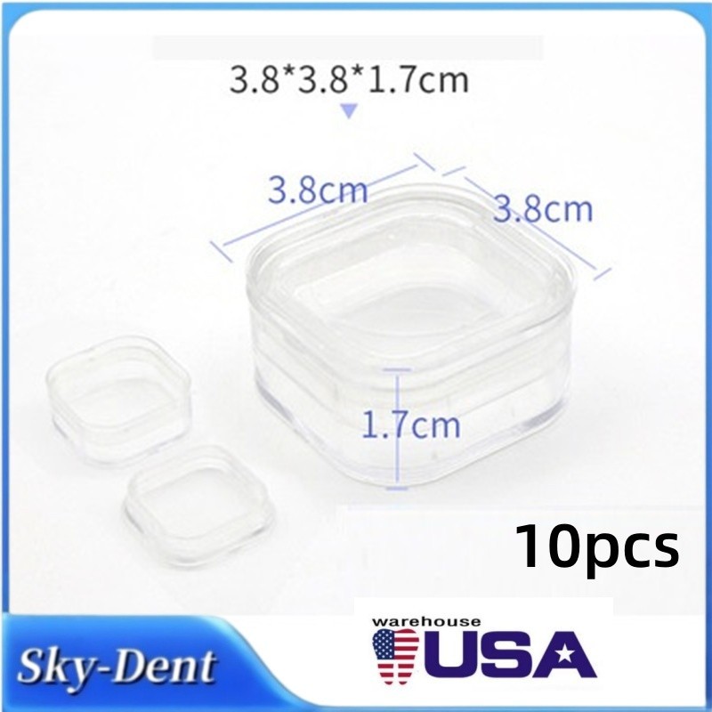 10pcs Denture Teeth Acrylic Membrane Hinged Case Jewelry Storage Box 38*38*17mm
