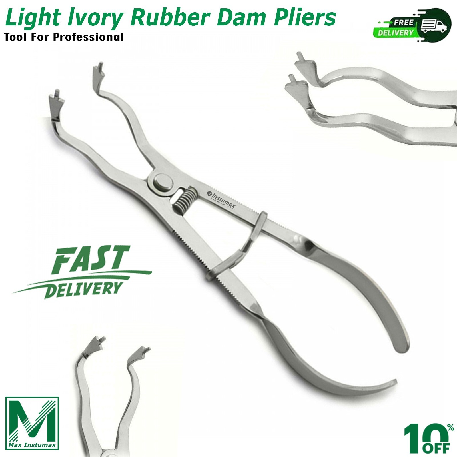 INSTUMAX® Rubber Dam Holder Ivory Clamps Forceps Ainsworth Punch Pliers Frame CE