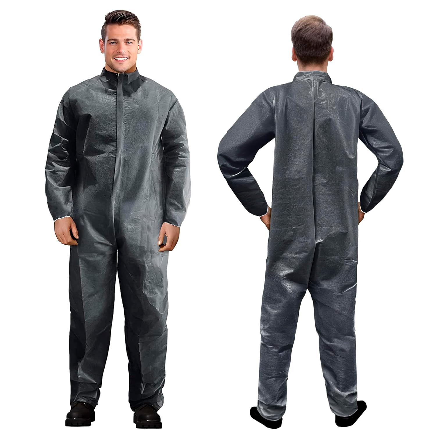 Disposable Polypropylene Coveralls, 2X-Large, Gray, 5 Pack, 50 GSM Nonwoven Pain