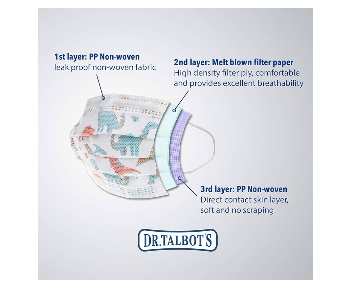 Dr. Talbot’s Disposable Protective Face Masks for Boys 2-5 Years – 10-Count. A12