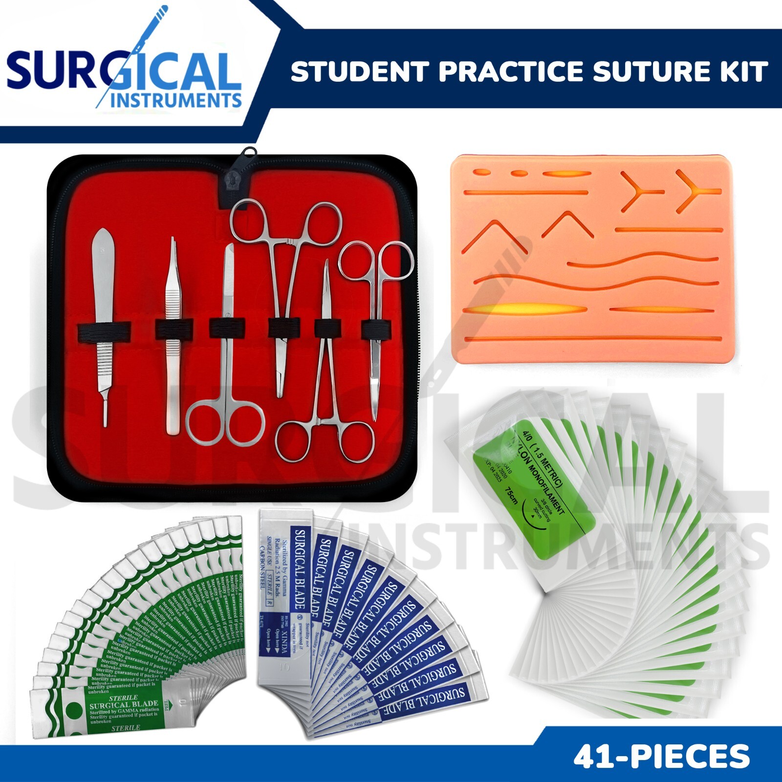 41 Piece Practice Suture Kit Set for Medical and Veterinary Student Training