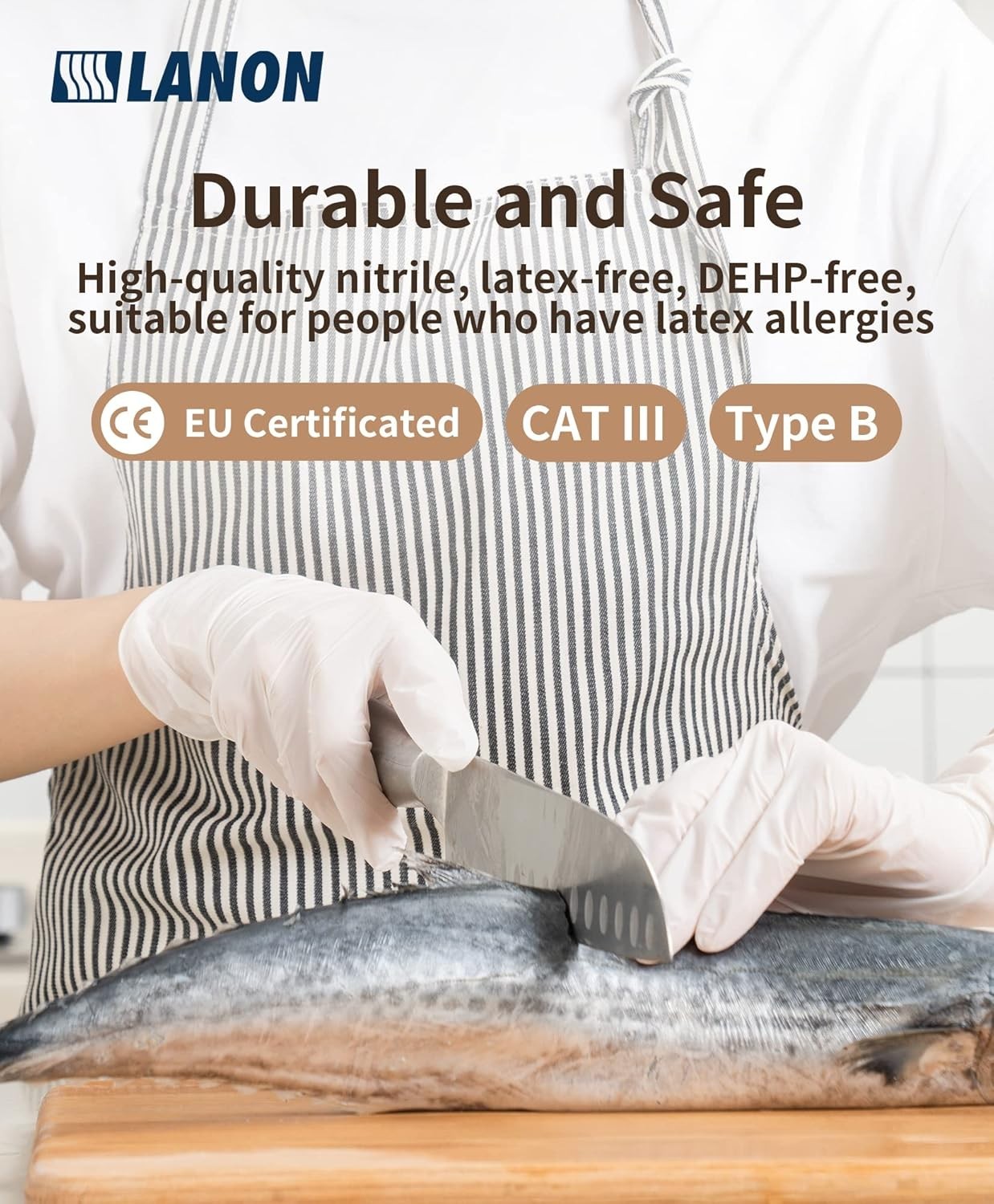 LANON Food Safe Disposable Nitrile Gloves – Powder-Free, Medium (Pack of 100)