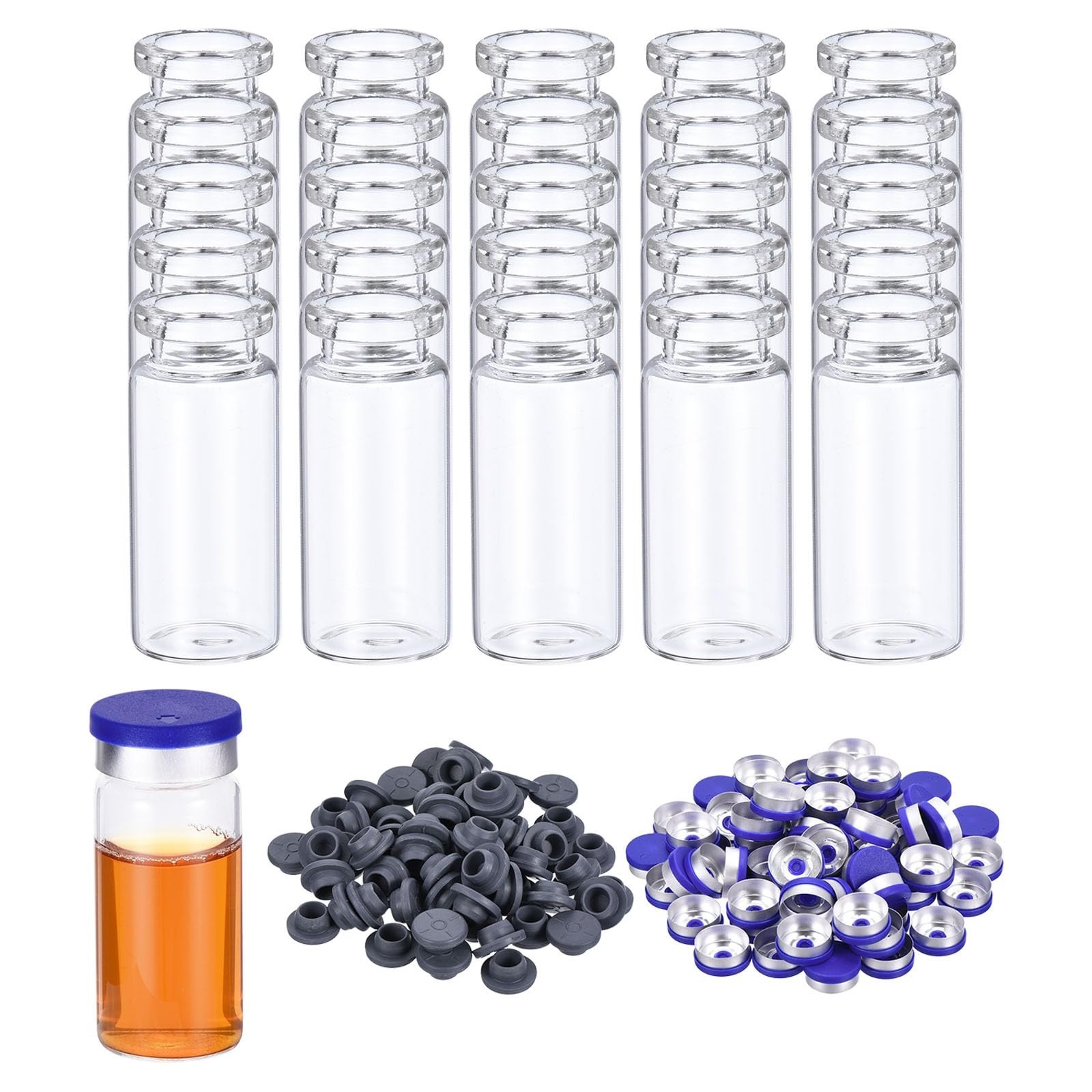 200pcs 10ml Clear Glass Vials with Caps & Rubber Stoppers – Mini Sample Bottles