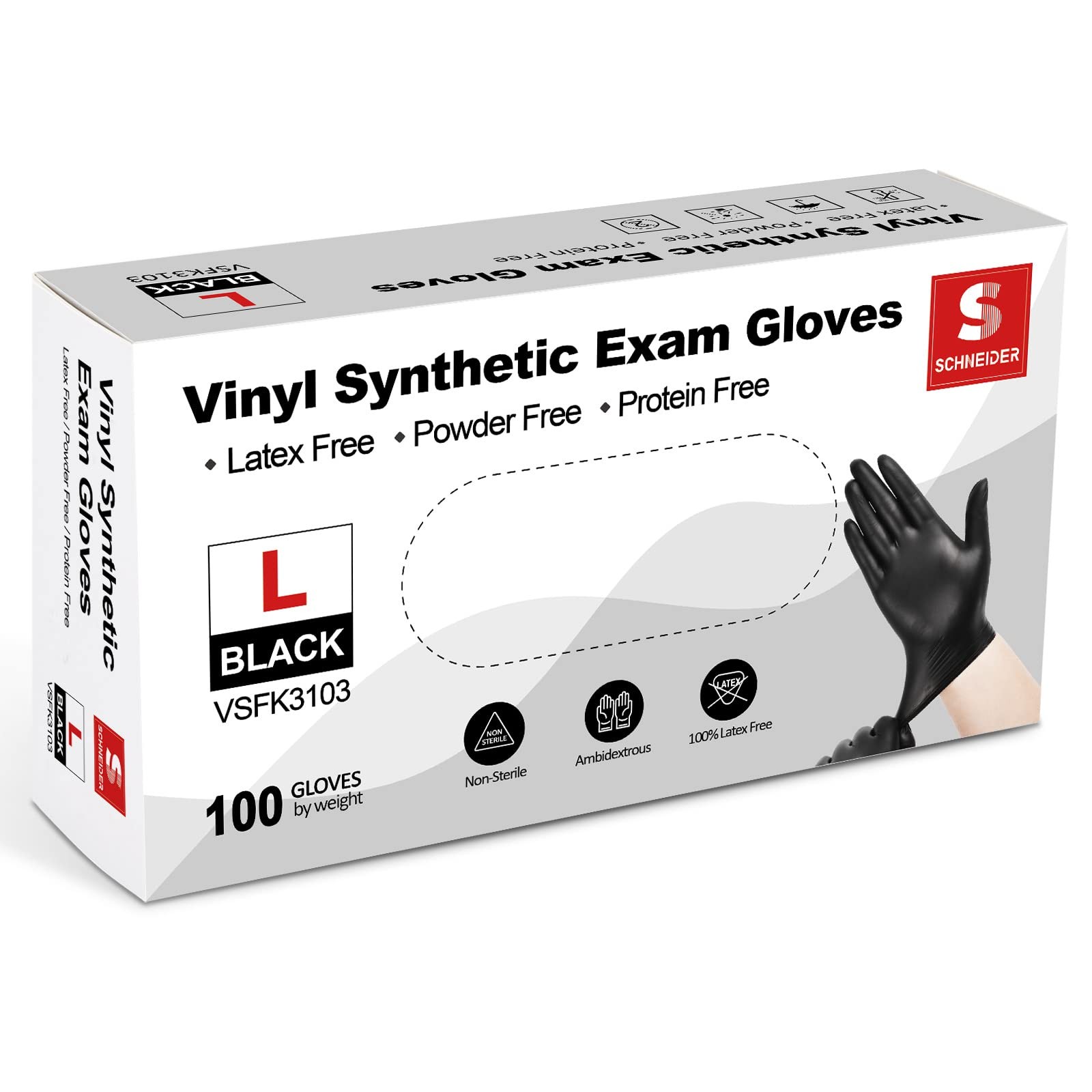 Large Pack of 100 Black Disposable Medical Exam Gloves Latex Free Food Safe