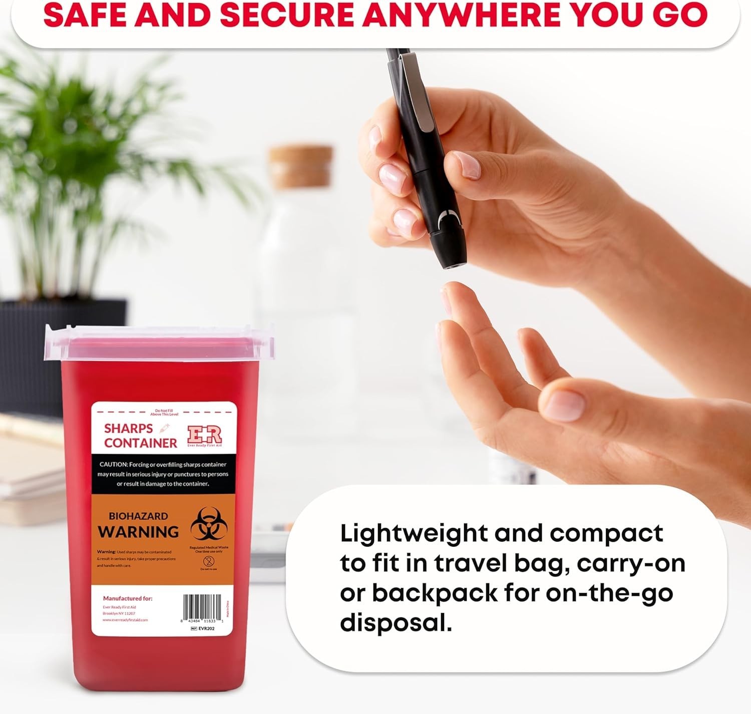 1 Quart Puncture-Resistant Sharps Container, 24 Count for Secure Waste Disposal