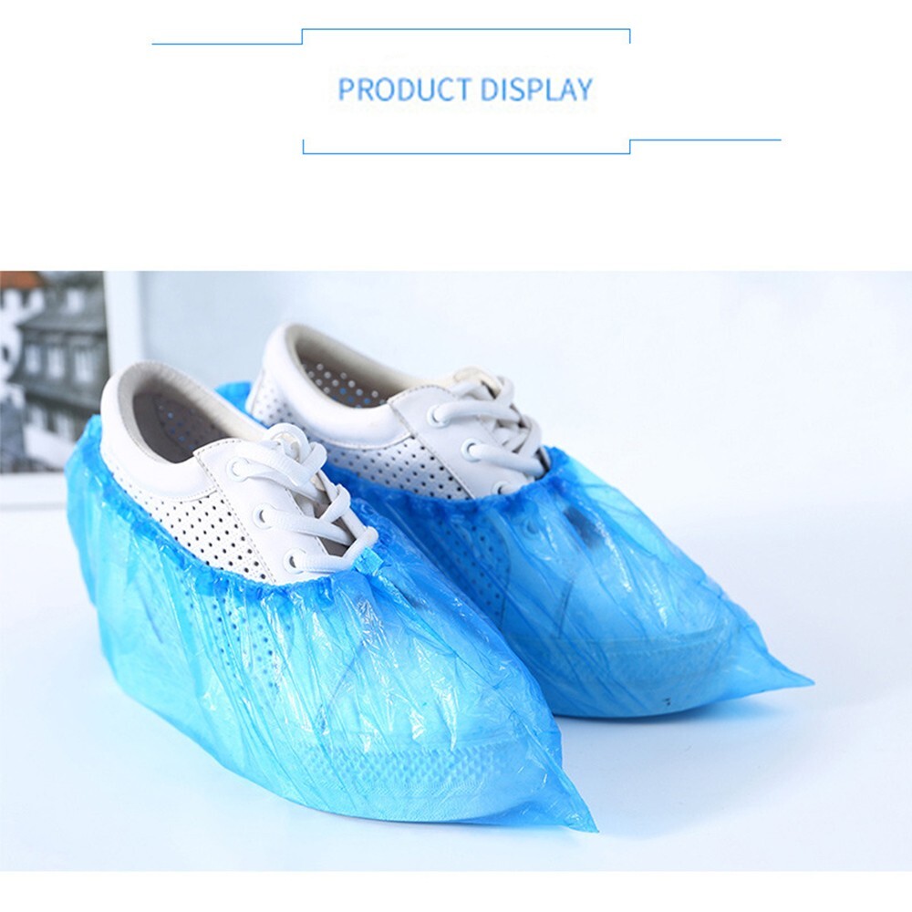 100pcs Home/Hotel Disposable PE Plastic Shoe Covers Blue Dust Proof &Waterproof