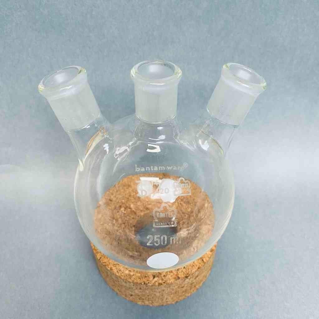 Kimble Kontes Angled 250 ml 3 Neck Round Bottom Flask 14/20 Joints