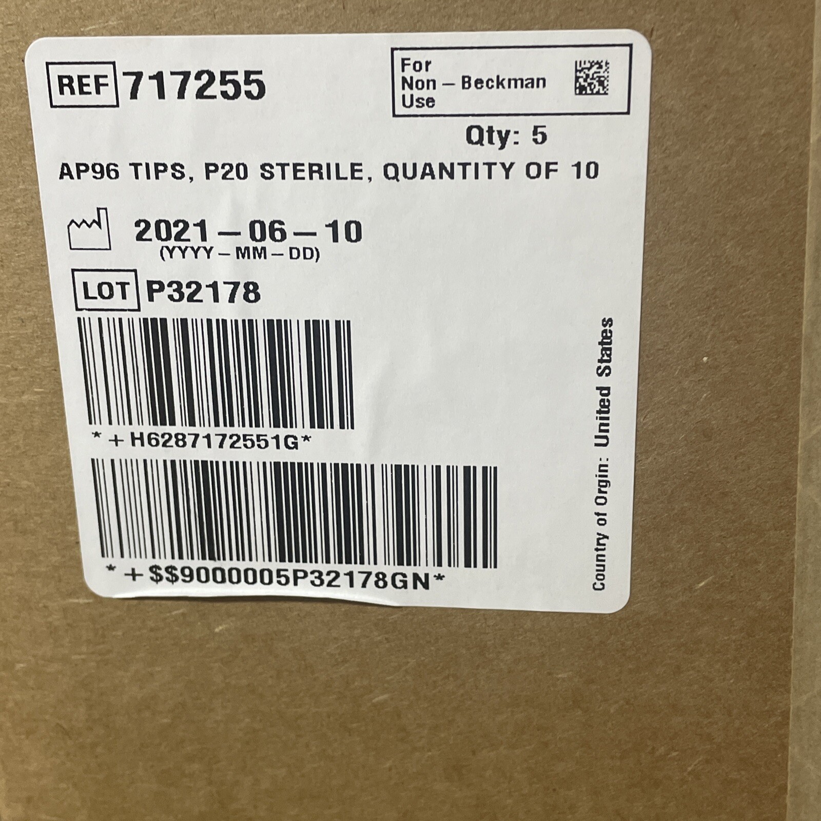 Beckman 717255 100µL Pipette Case Of 4800 Tips AP20 AP96 P20 Sterile Mfg 07-2021