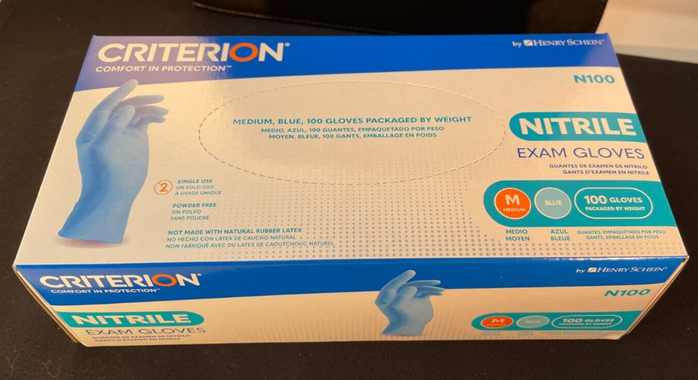 NEW Henry Schein Criterion Powder Free Nitrile Exam N100 Medium Gloves 100/Box